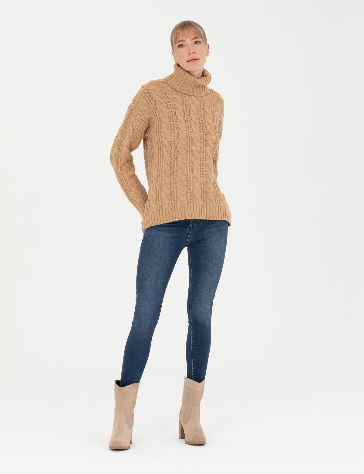 Bej Regular Fit Balıkçı Yaka Kazak - 50276220045