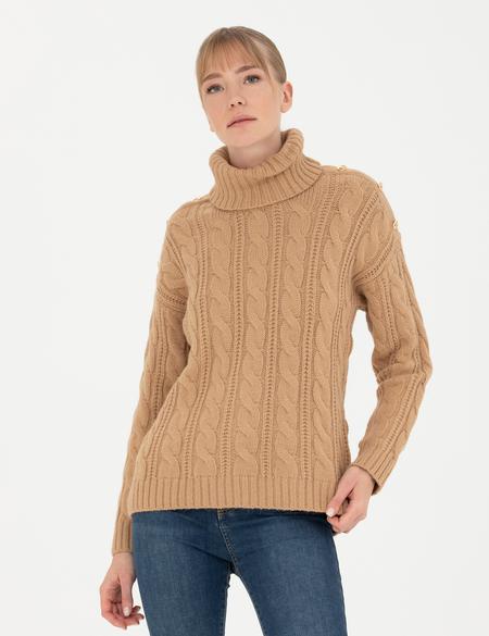 Bej Regular Fit Balıkçı Yaka Kazak - 50276220045