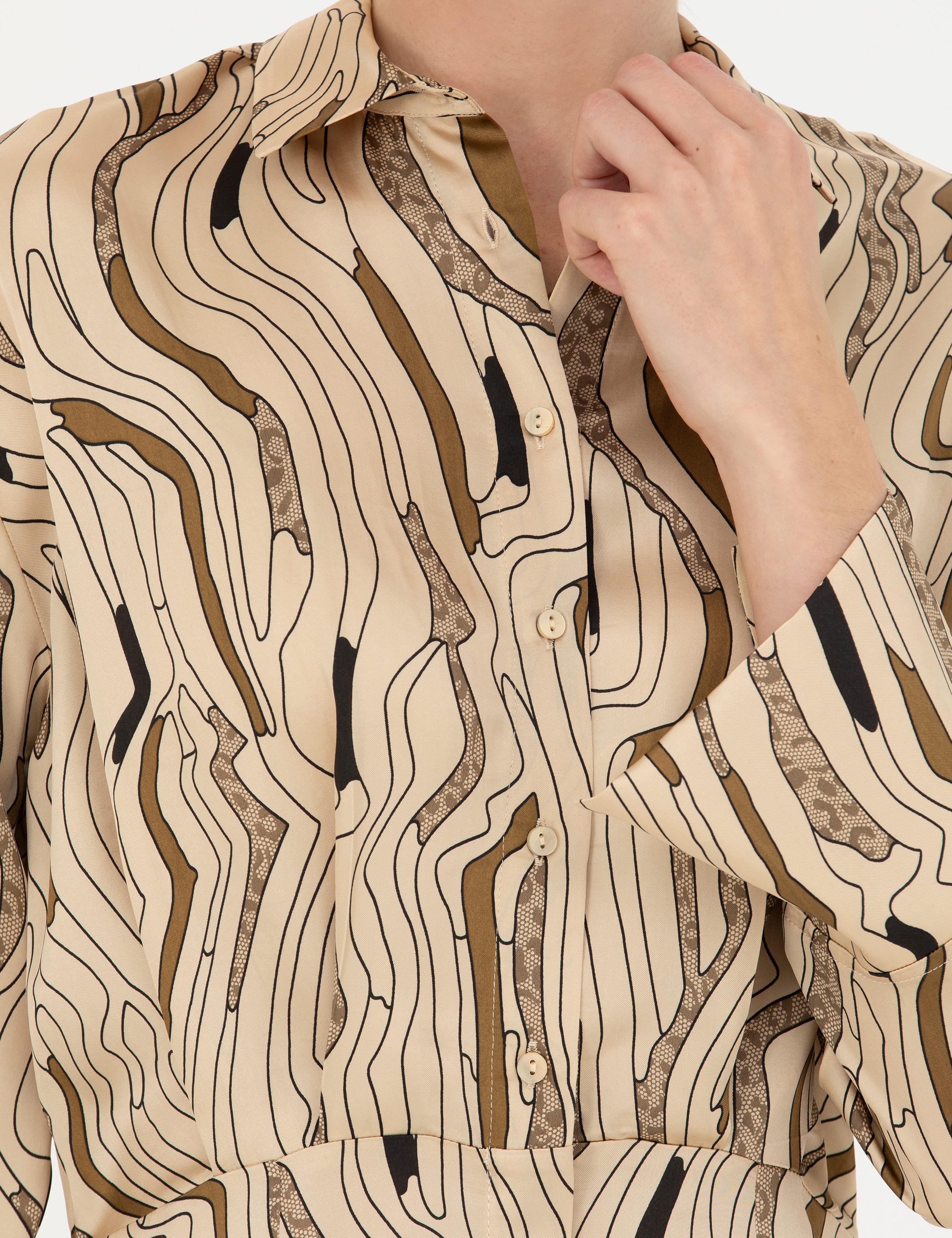 Krem Saten Gömlek  Elbise