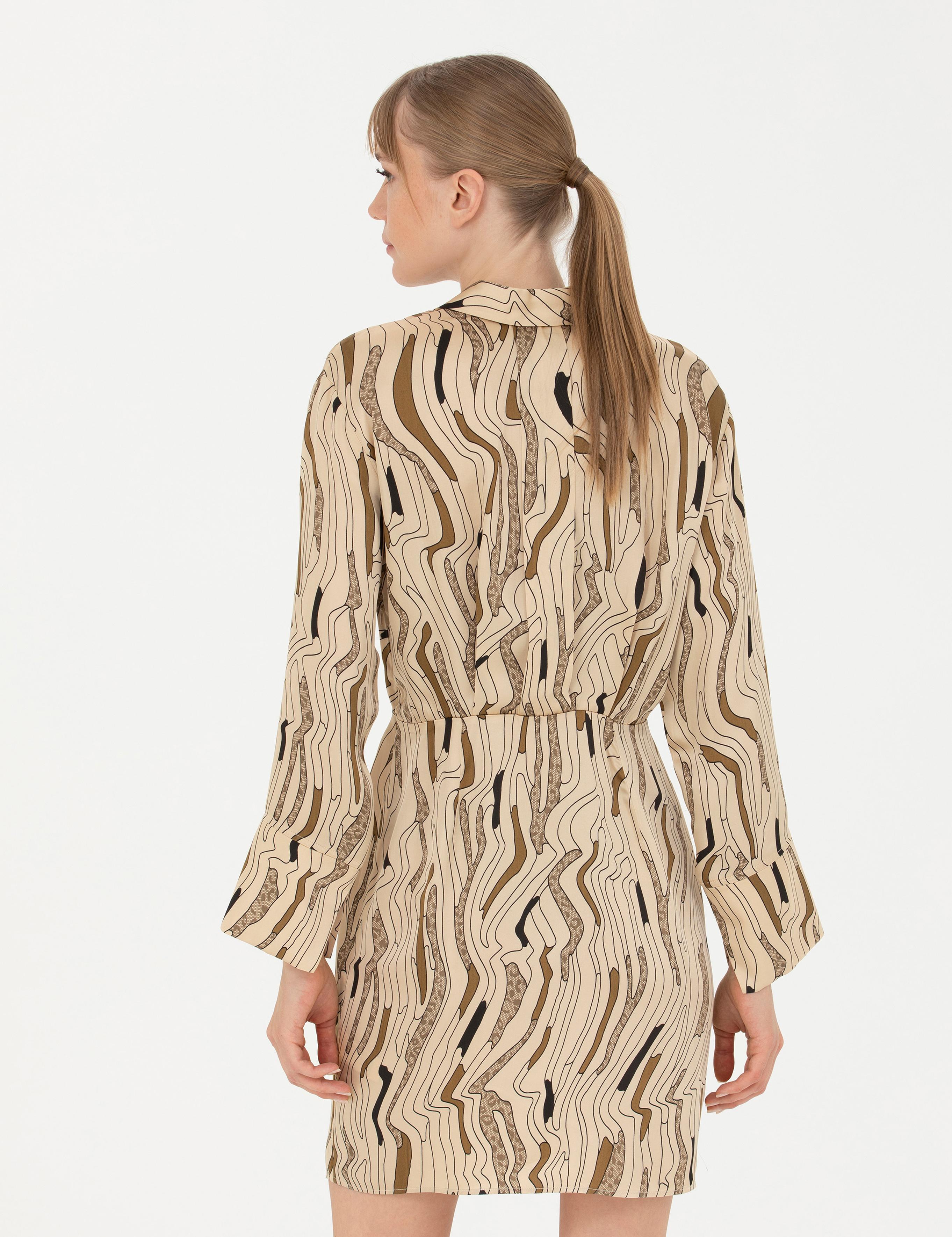 Krem Saten Gömlek  Elbise