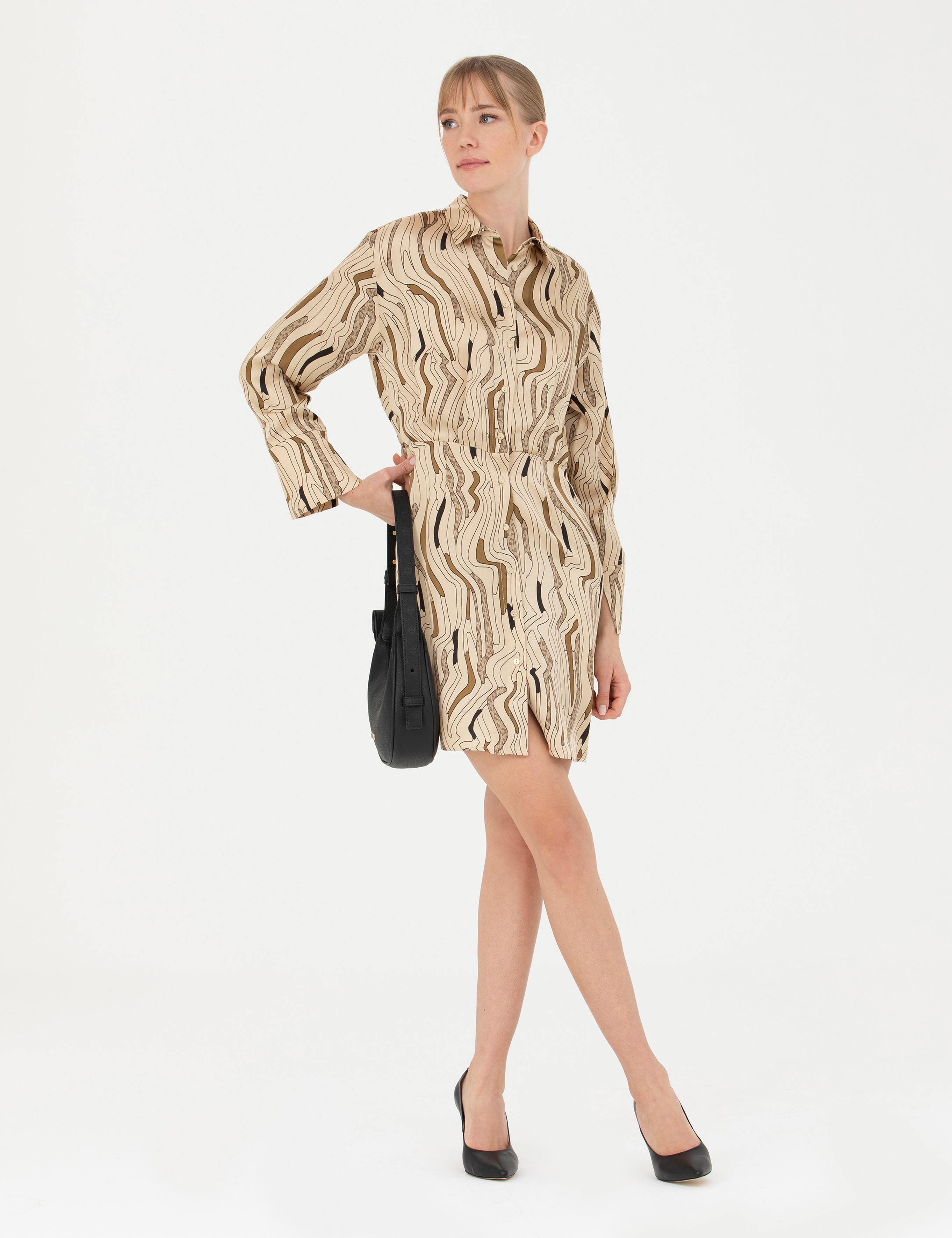 Krem Saten Gömlek  Elbise