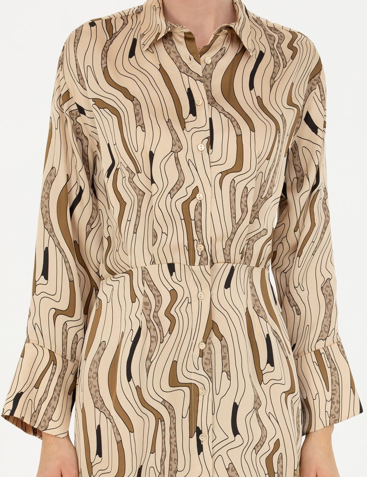 Krem Saten Gömlek  Elbise - 50273142003