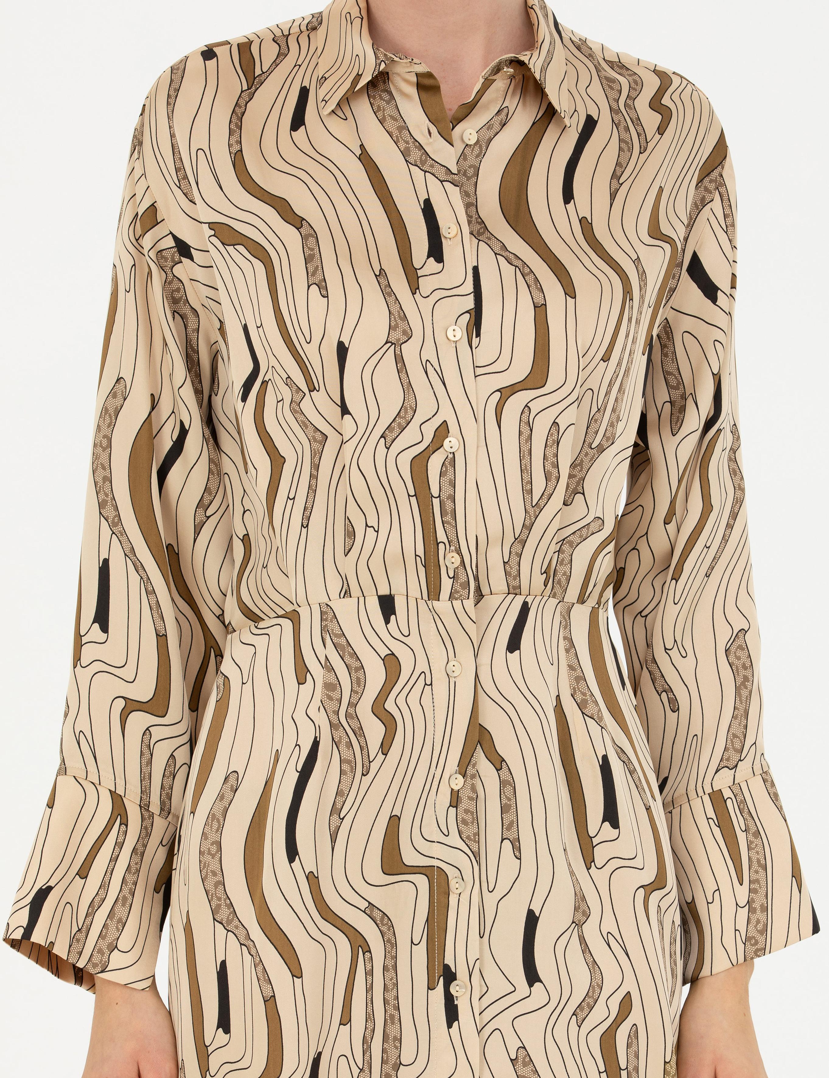 Krem Saten Gömlek  Elbise