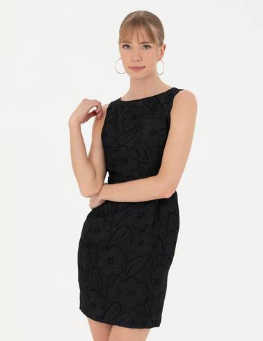 Siyah Slim Fit Dokuma Elbise