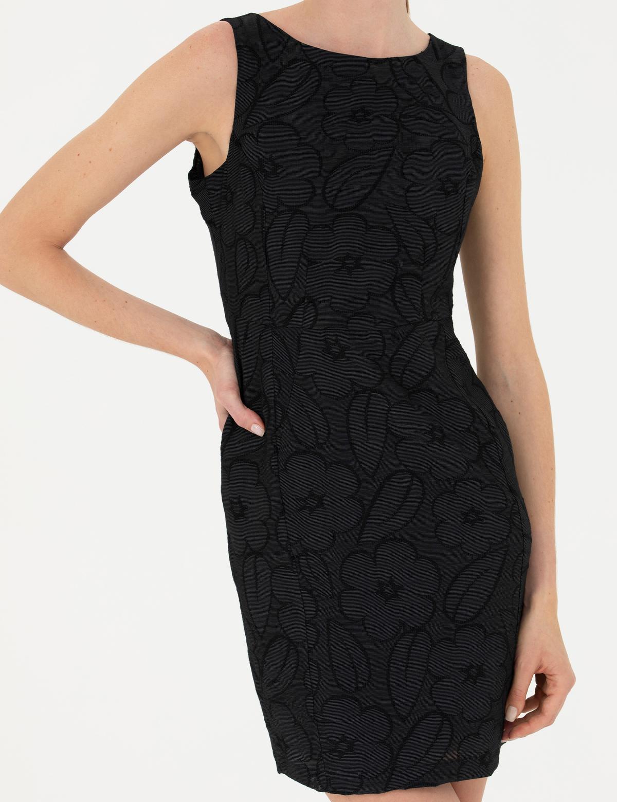 Siyah Slim Fit Dokuma Elbise - 50272948006