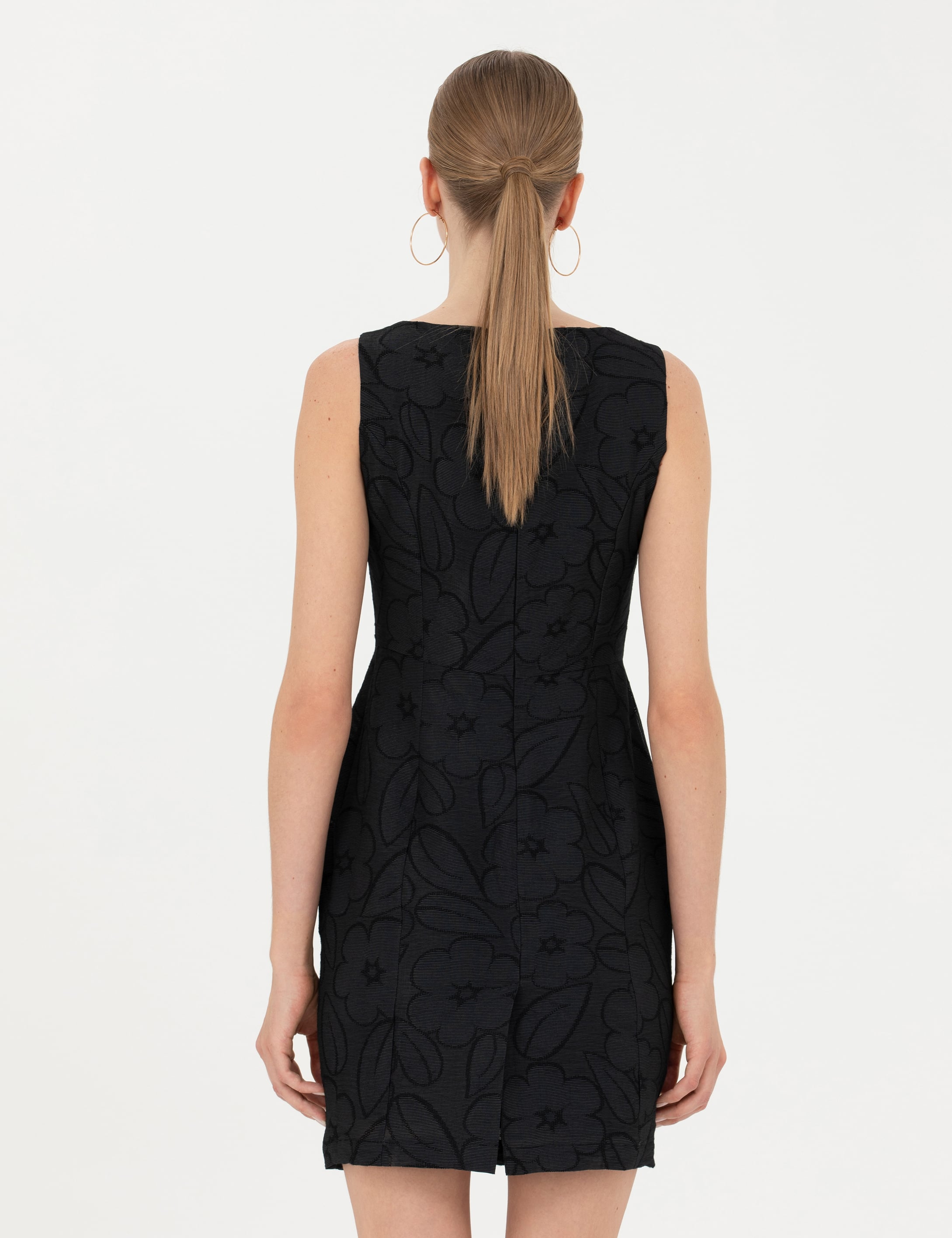 Siyah Slim Fit Dokuma Elbise - Image 5