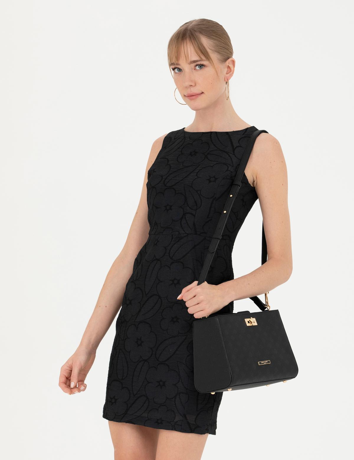 Siyah Slim Fit Dokuma Elbise