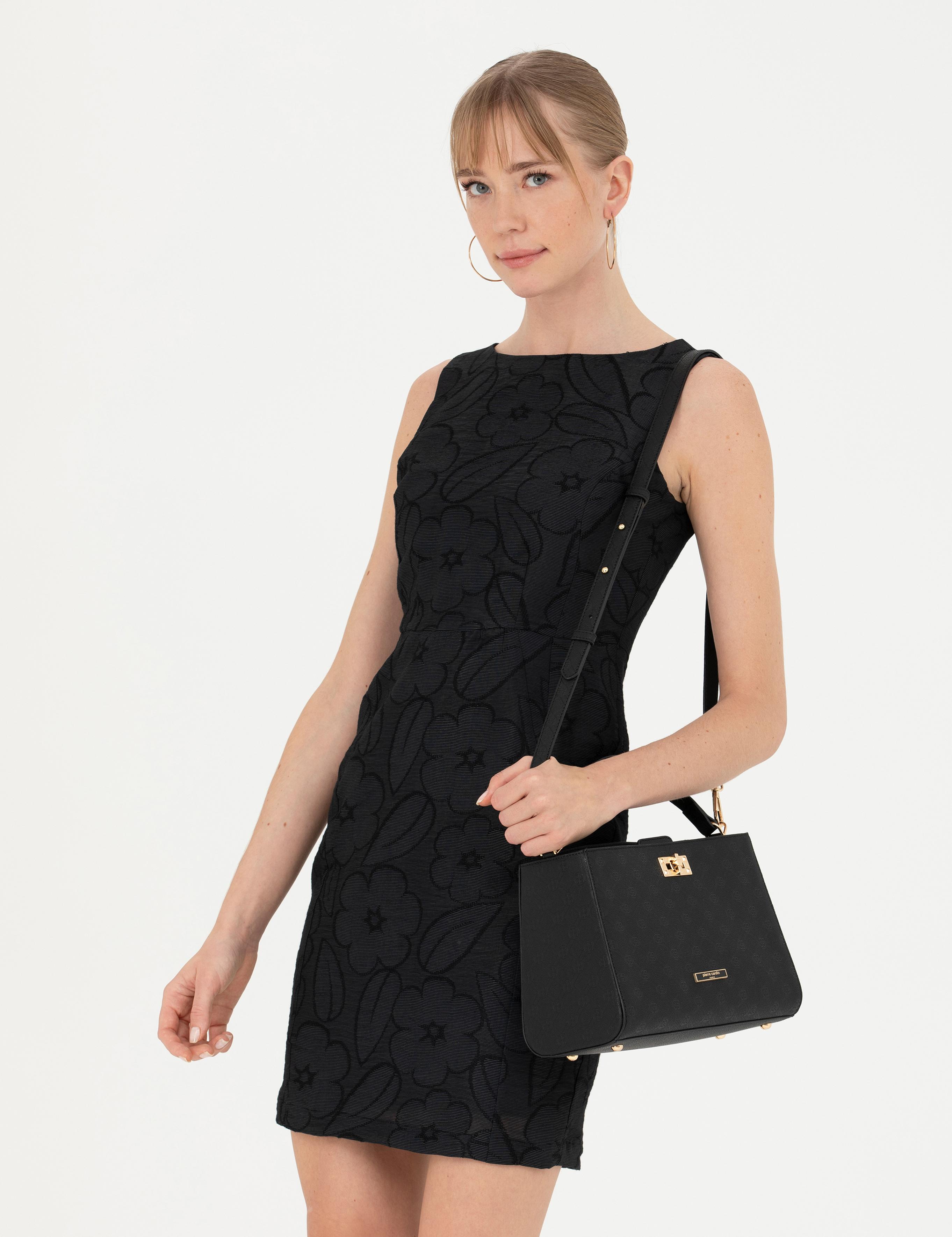 Siyah Slim Fit Dokuma Elbise