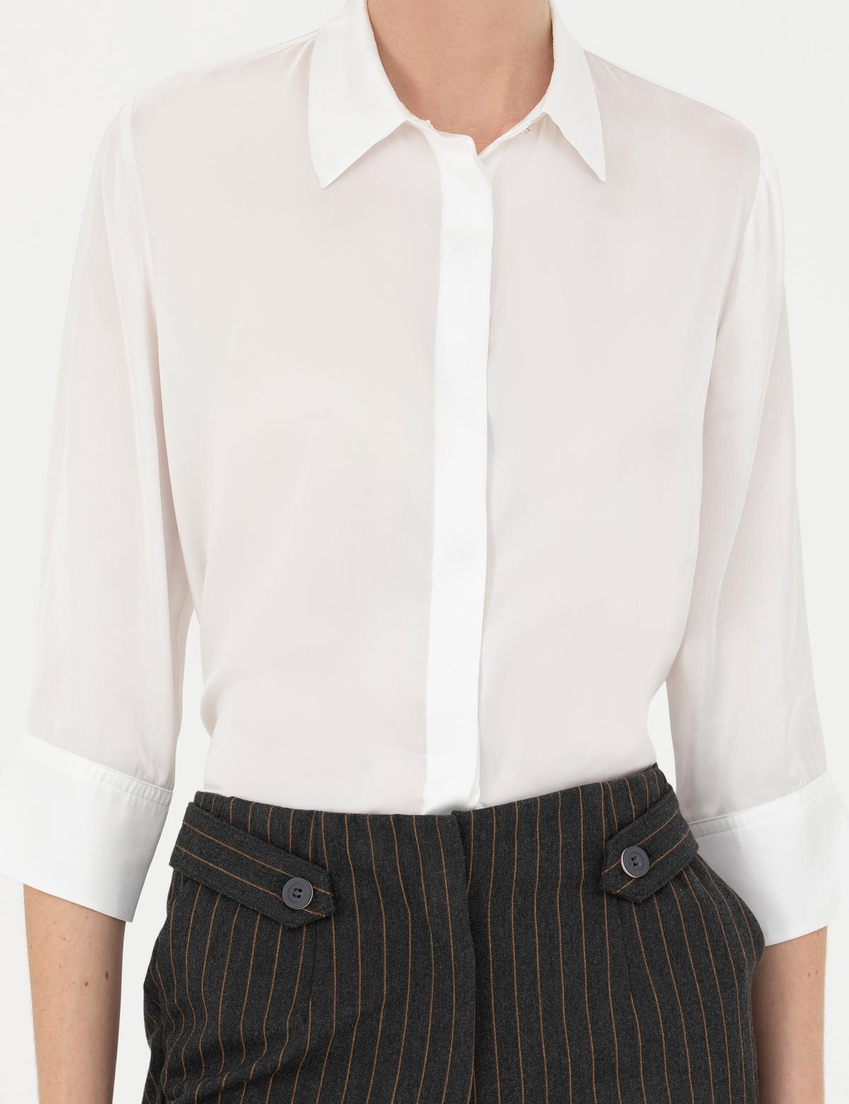 Ekru Comfort Fit Saten Gömlek - 50273131012