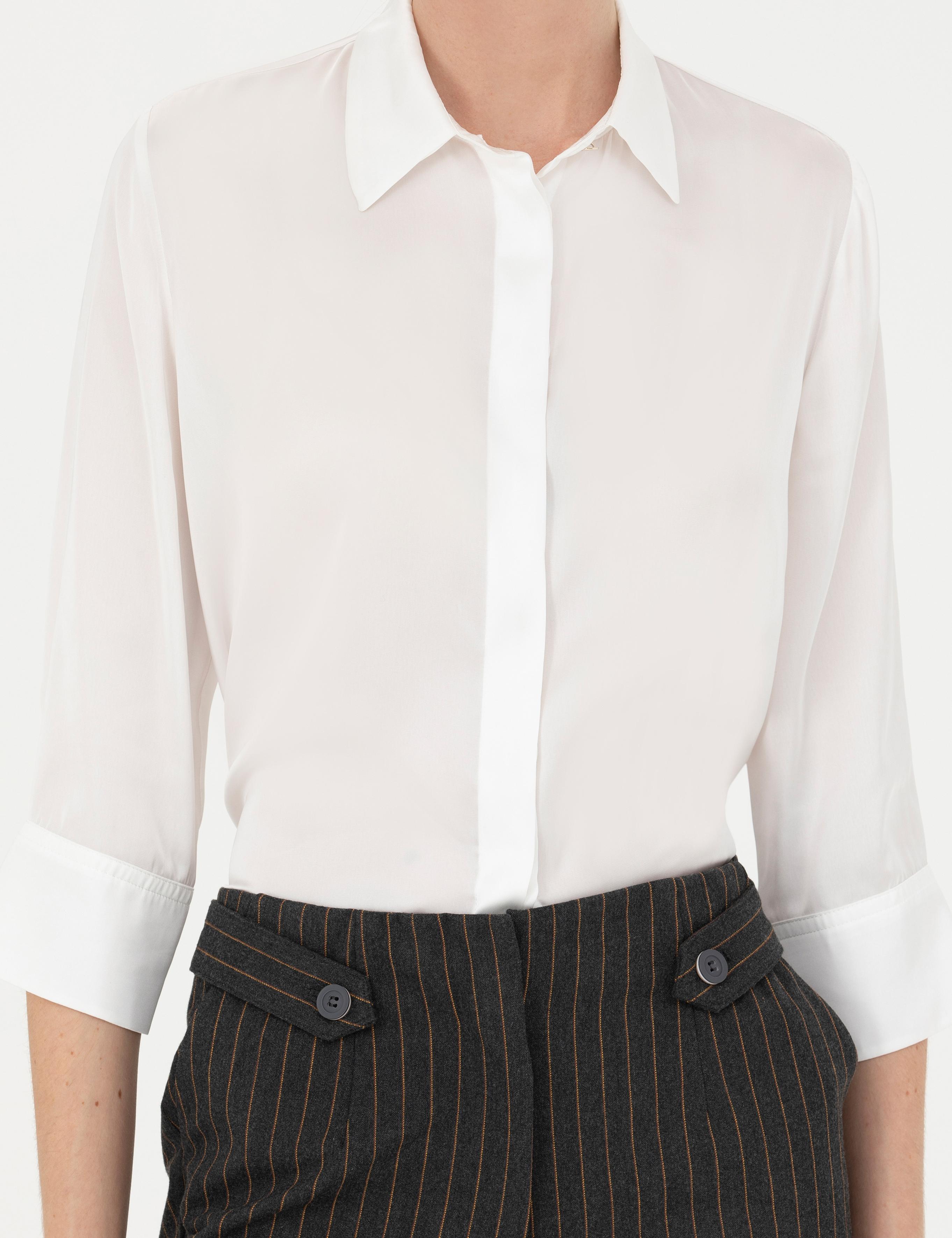 Ekru Comfort Fit Saten Gömlek