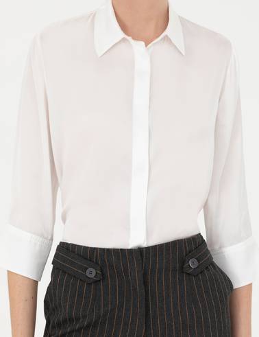 Ekru Comfort Fit Saten Gömlek
