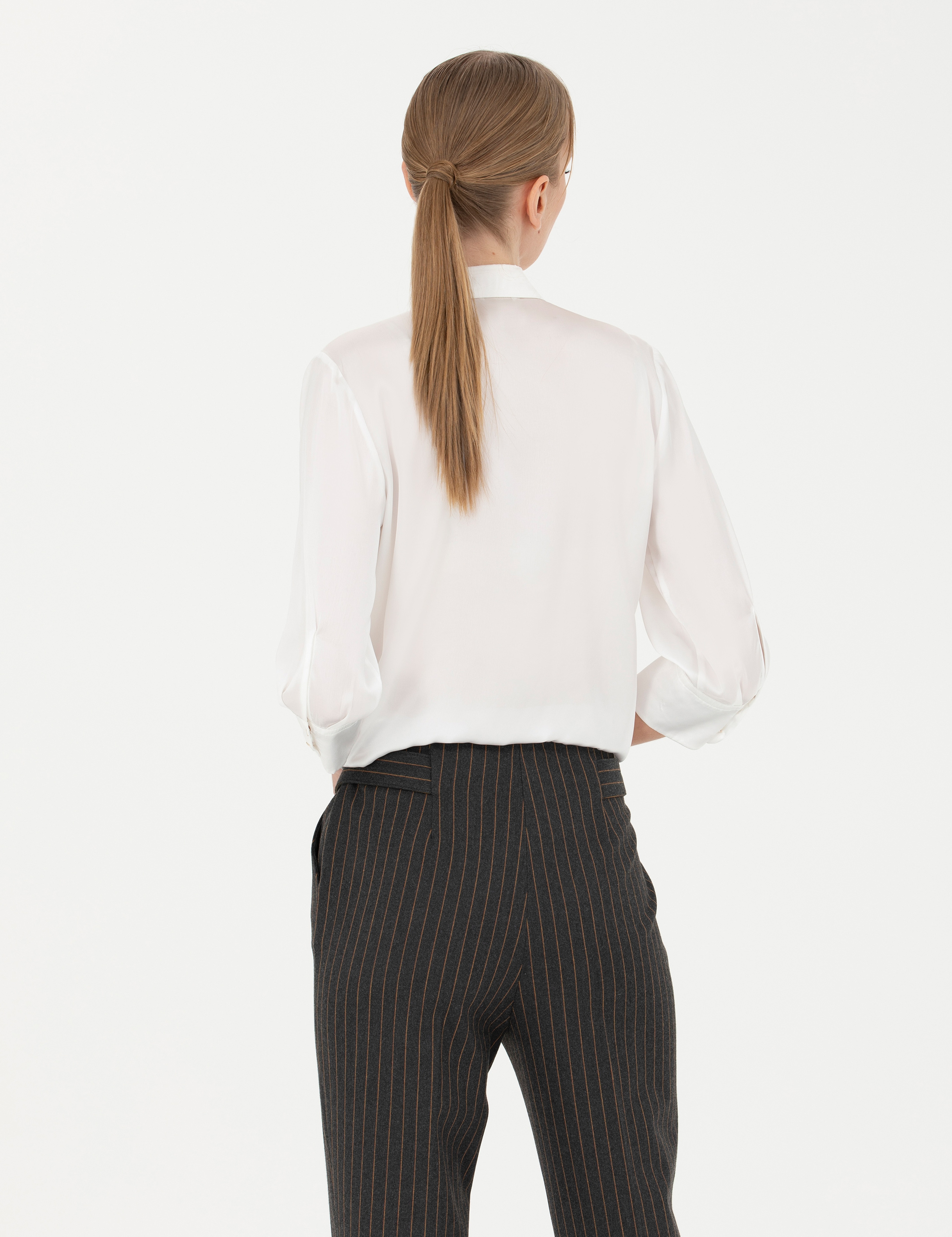 Ekru Comfort Fit Saten Gömlek - Image 5