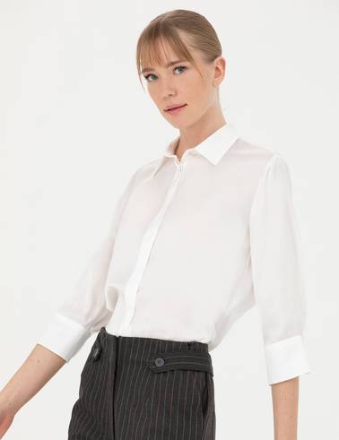 Ekru Comfort Fit Saten Gömlek