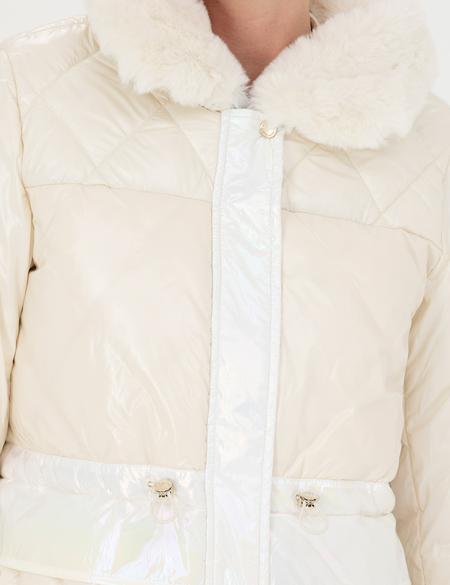 Ekru Kürk Yaka Mont - 50277565004