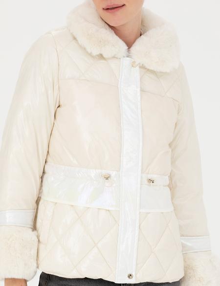 Ekru Kürk Yaka Mont - 50277565004