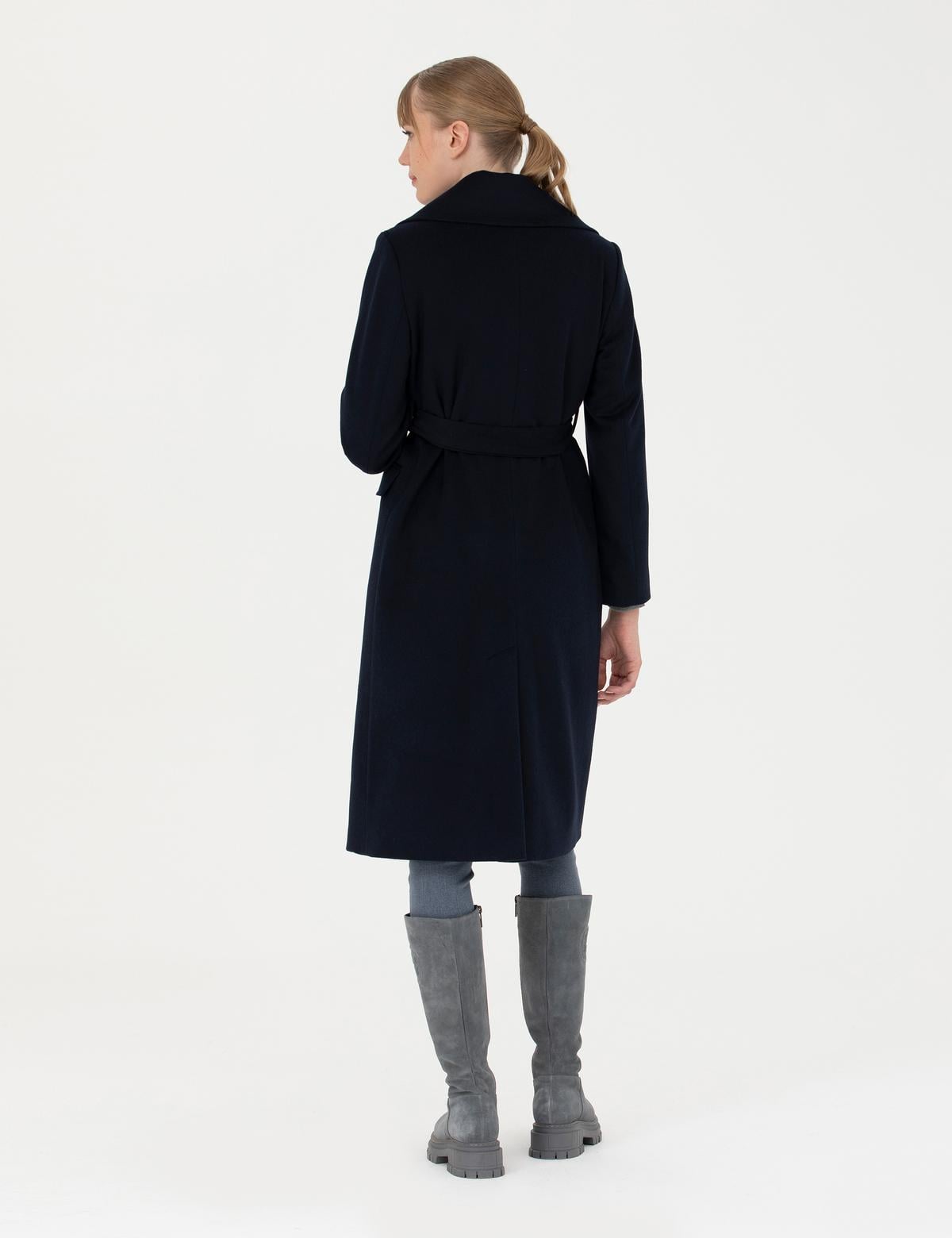 Lacivert Regular Fit Kaşe Kaban - 50276356017