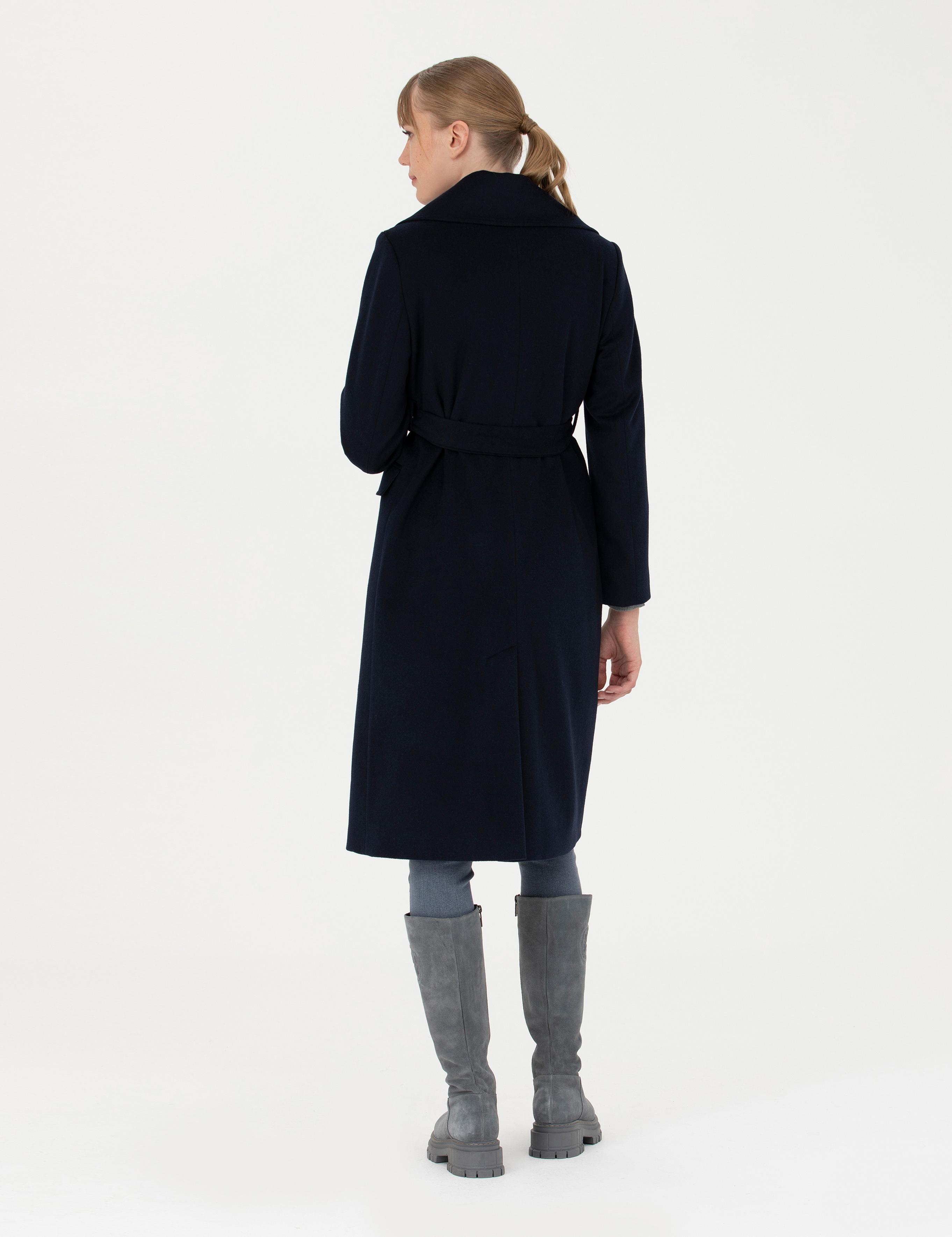 Lacivert Regular Fit Kaşe Kaban