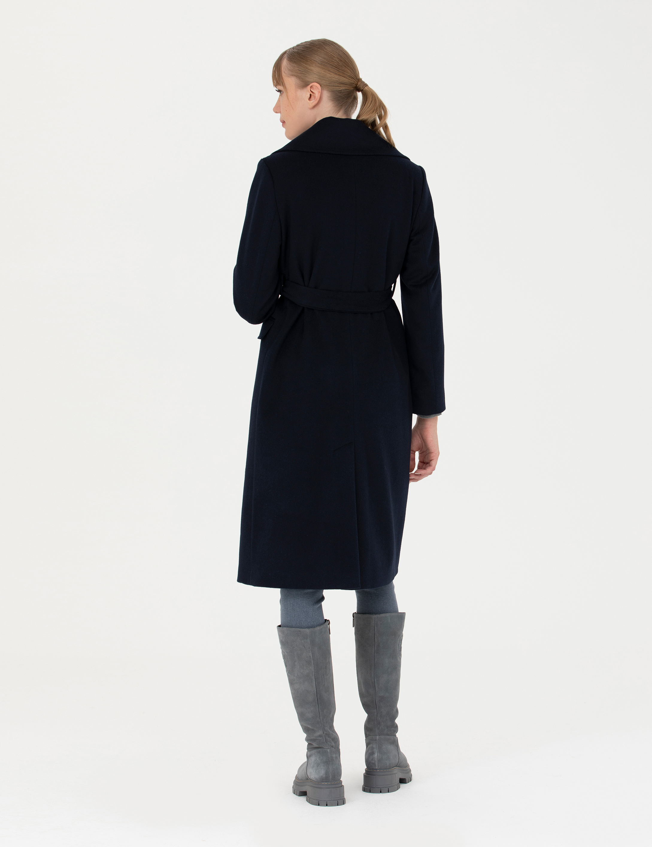 Lacivert Regular Fit Kaşe Kaban - Image 5