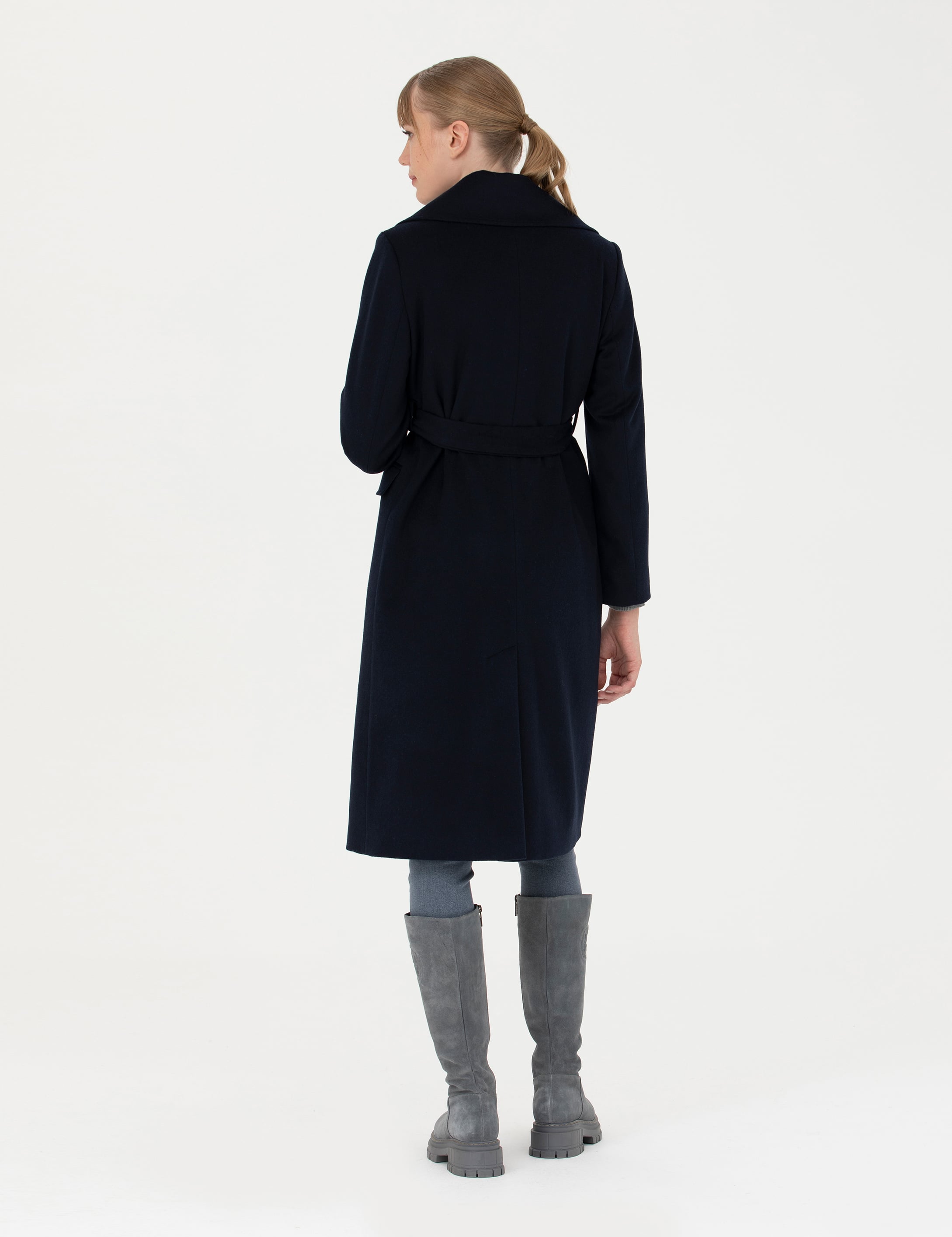 Lacivert Regular Fit Kaşe Kaban