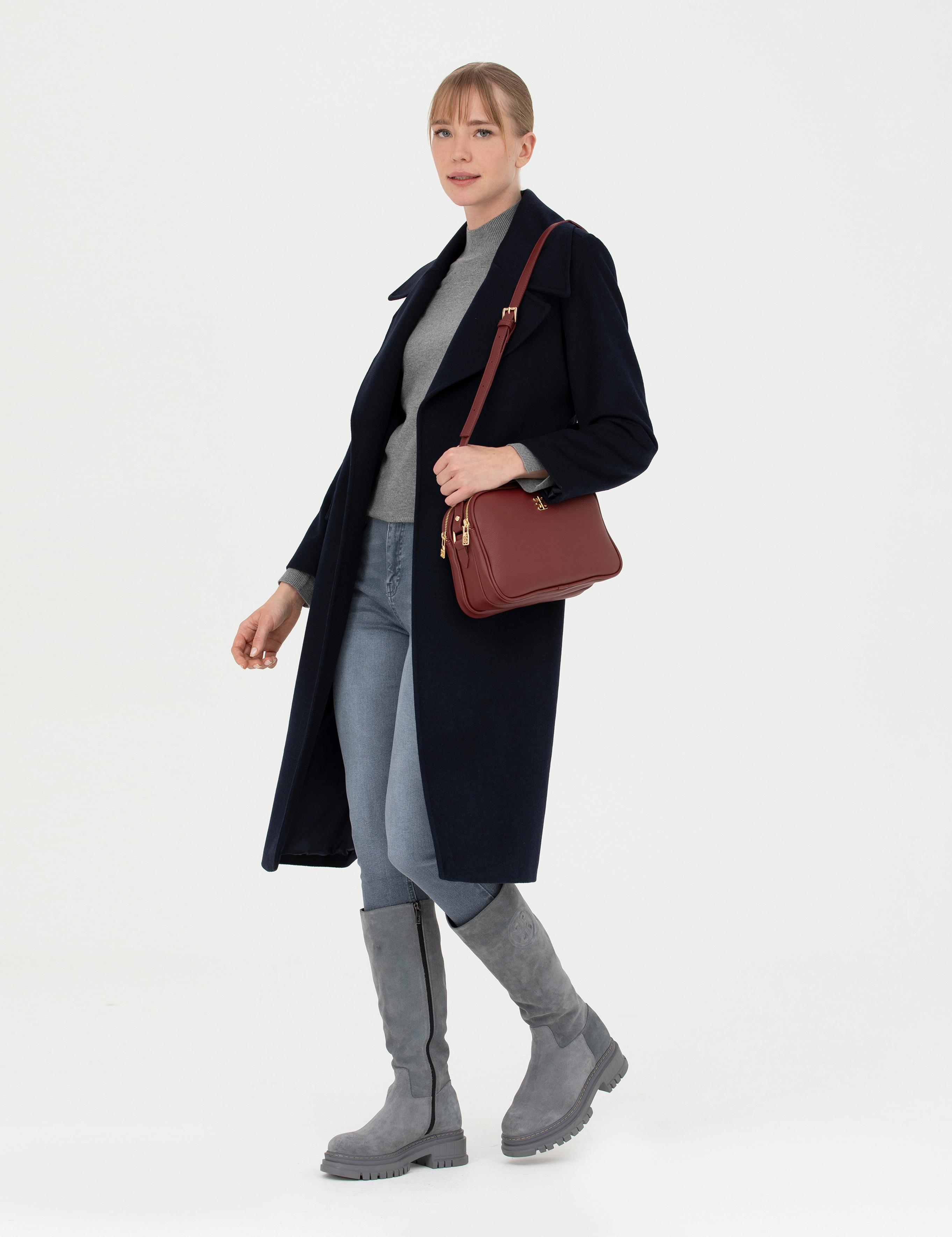 Lacivert Regular Fit Kaşe Kaban