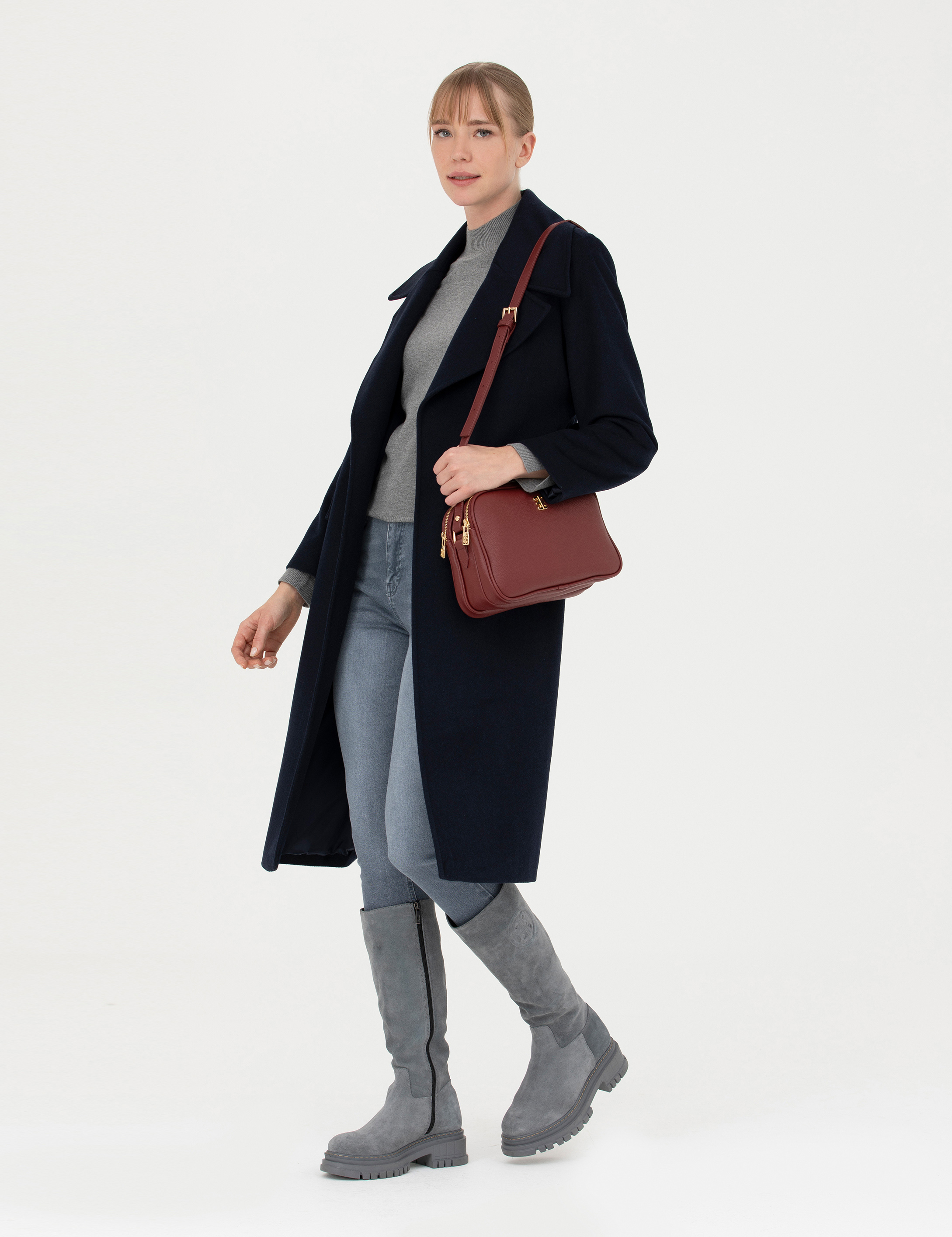 Lacivert Regular Fit Kaşe Kaban - Image 3
