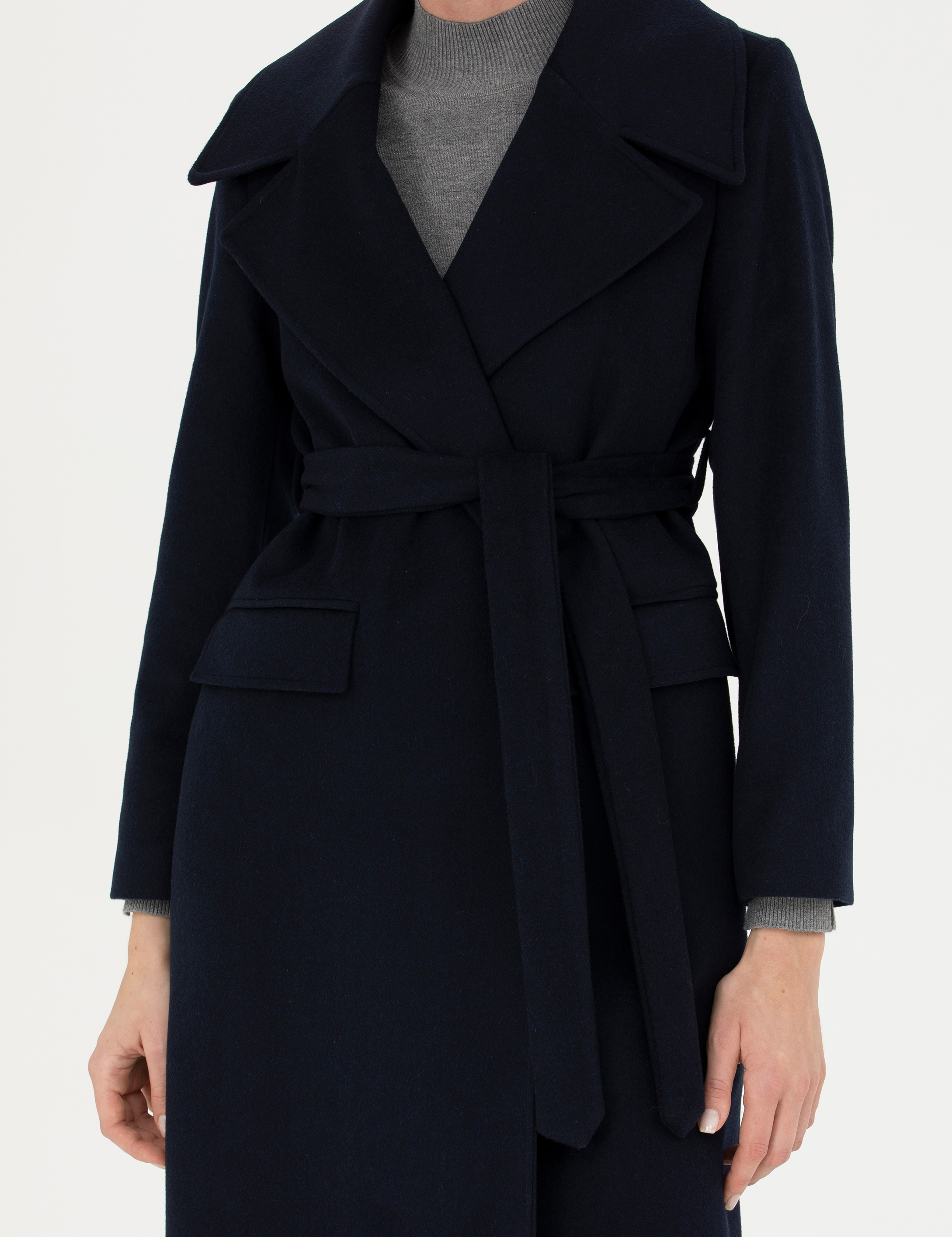 Lacivert Regular Fit Kaşe Kaban - Image 6