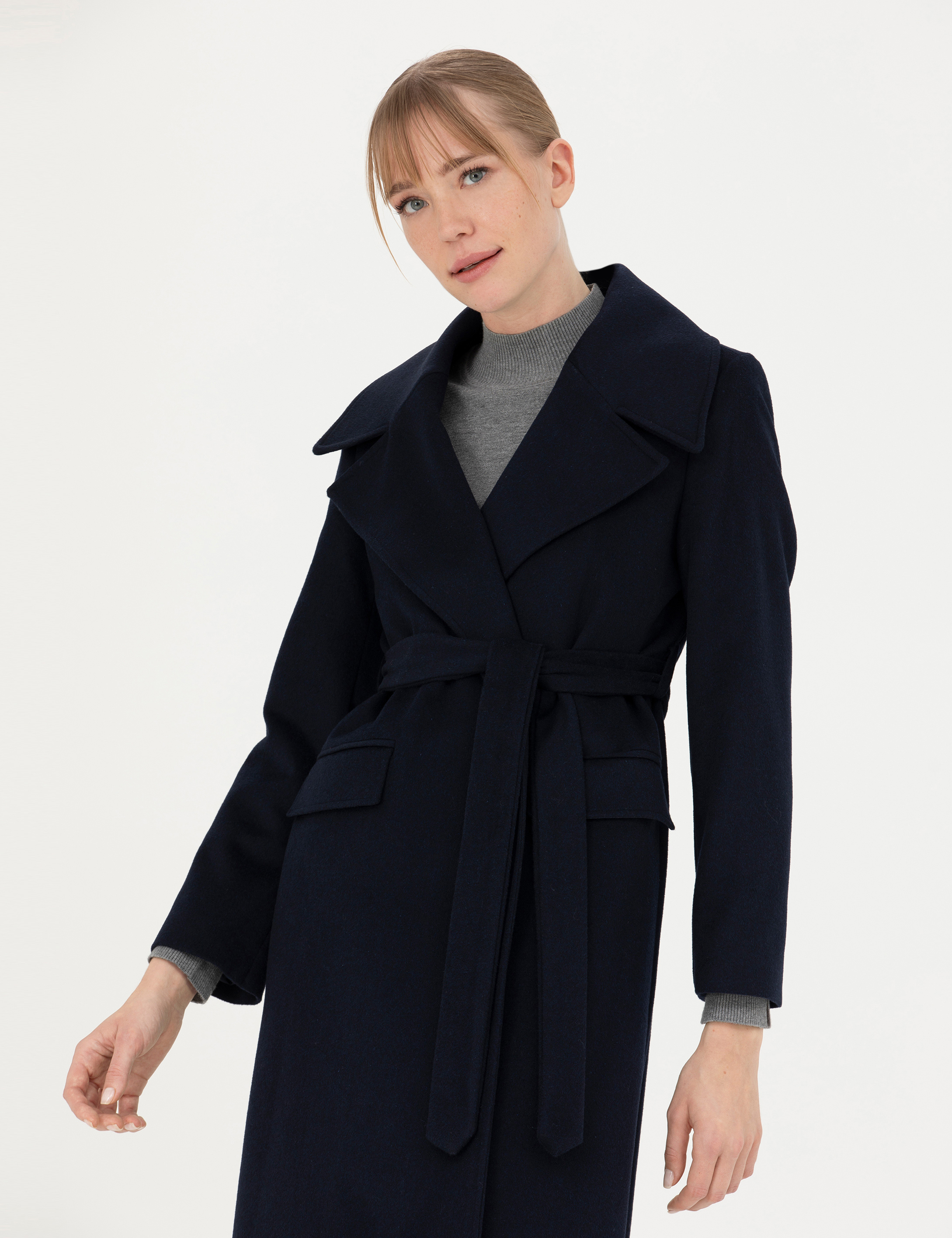 Lacivert Regular Fit Kaşe Kaban - Image 2