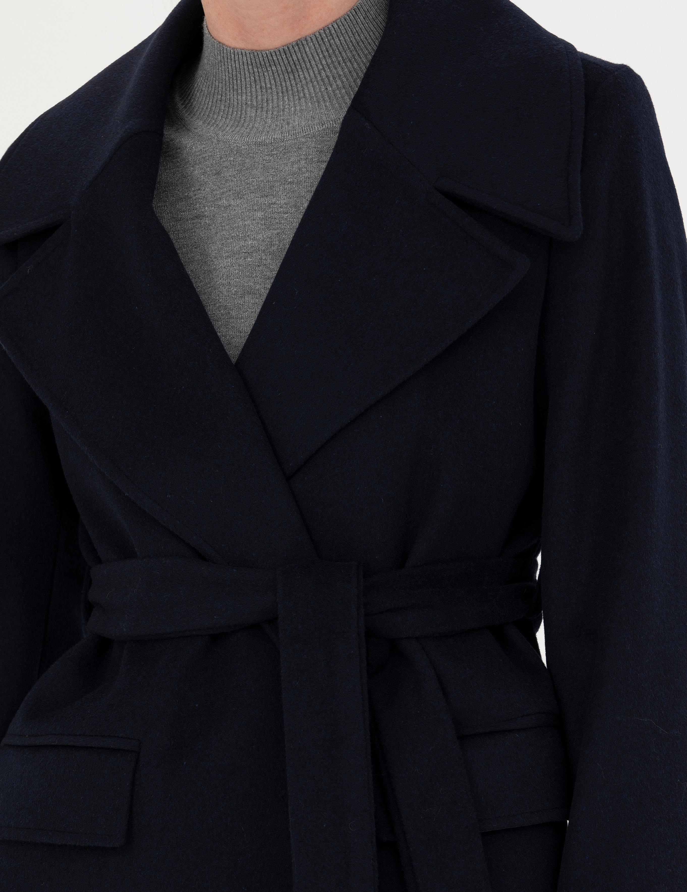 Lacivert Regular Fit Kaşe Kaban