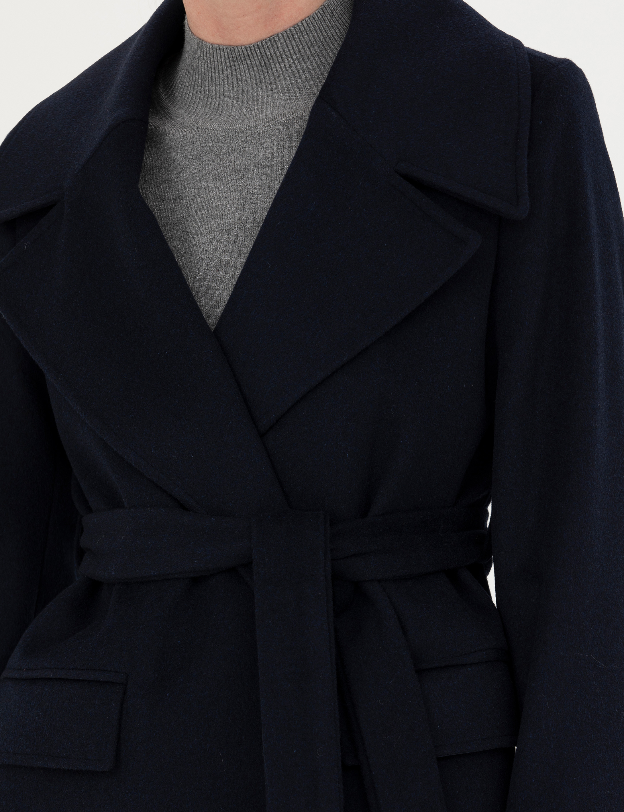 Lacivert Regular Fit Kaşe Kaban - Image 7