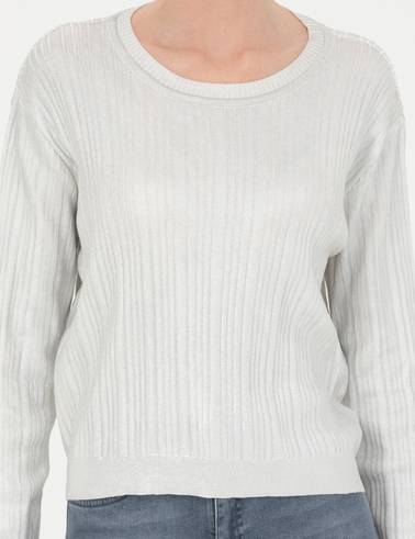 Ekru Regular Fit Bisiklet Yaka Kazak