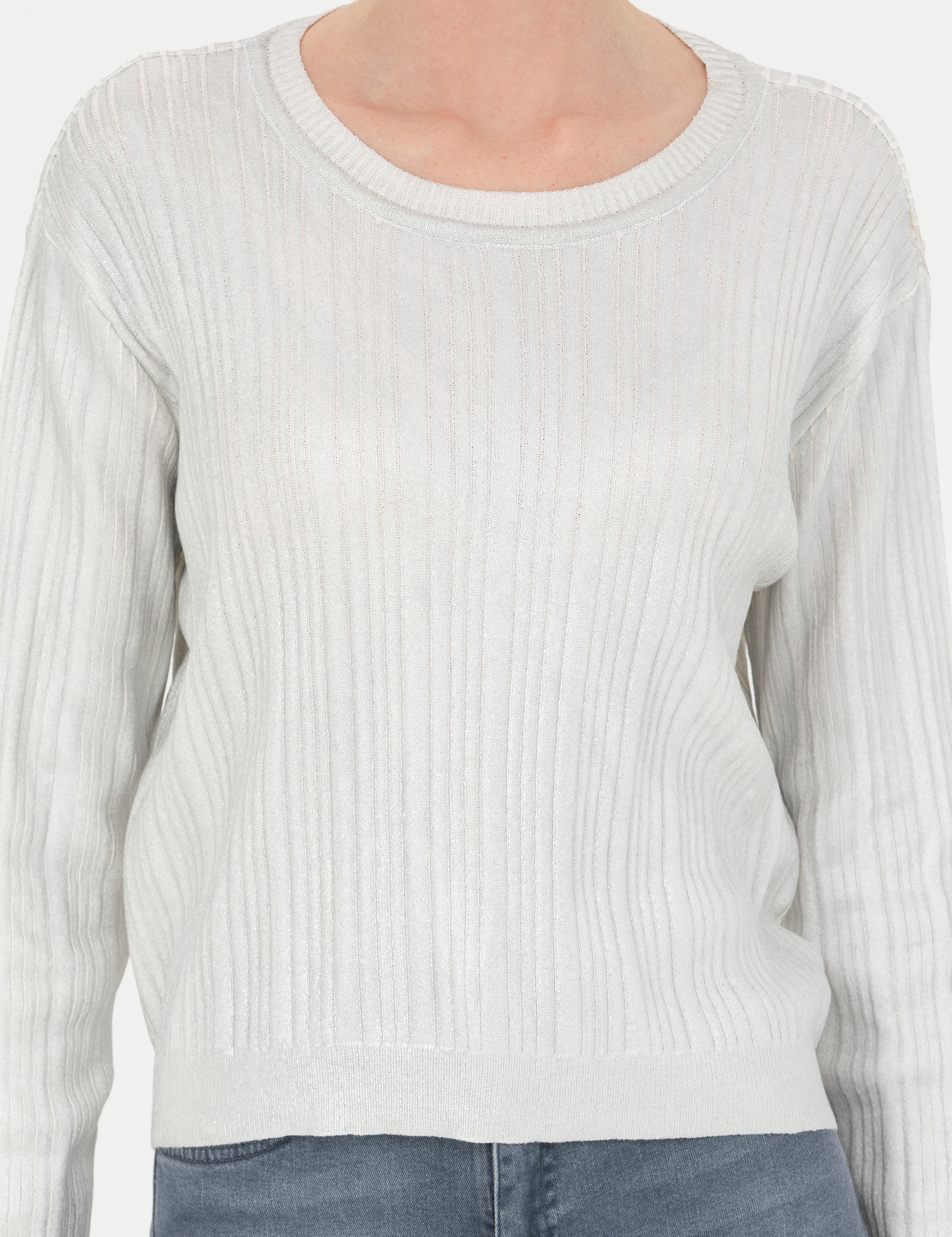 Ekru Regular Fit Bisiklet Yaka Kazak - Image 6