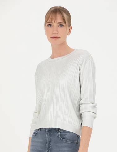 Ekru Regular Fit Bisiklet Yaka Kazak