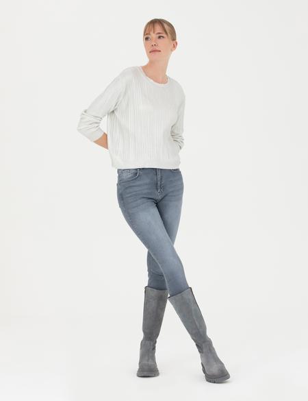 Ekru Regular Fit Bisiklet Yaka Kazak - 50279009003