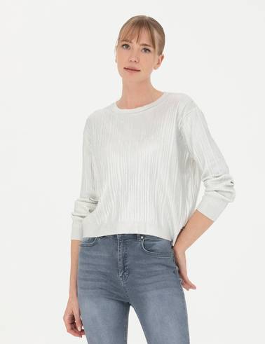Ekru Regular Fit Bisiklet Yaka Kazak