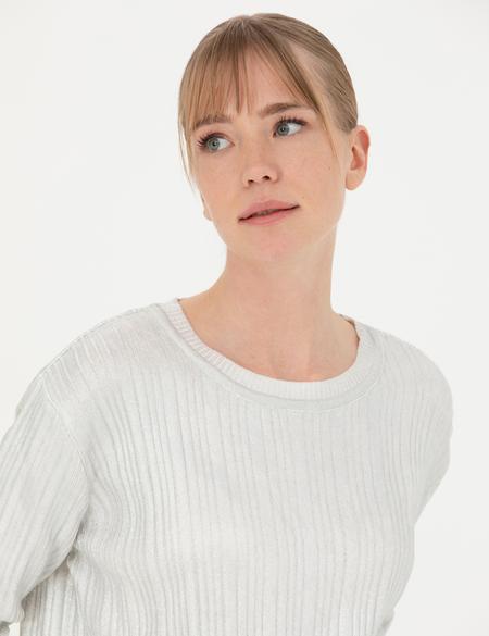 Ekru Regular Fit Bisiklet Yaka Kazak - 50279009003