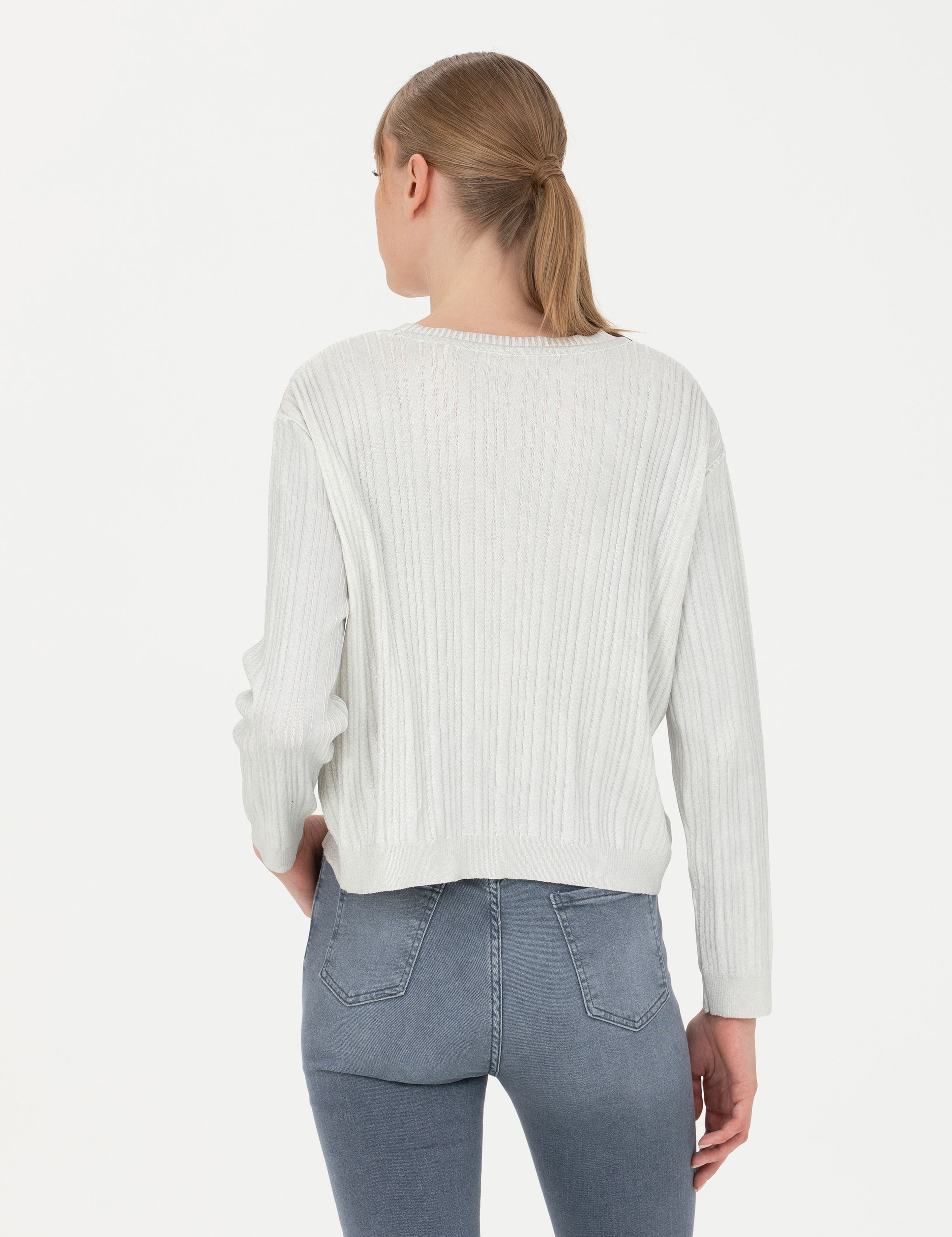 Ekru Regular Fit Bisiklet Yaka Kazak - Image 5