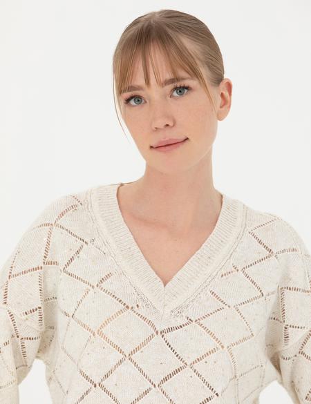 Krem Comfort Fit V Yaka Kazak - 50280228013