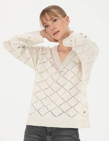 Krem Comfort Fit V Yaka Kazak