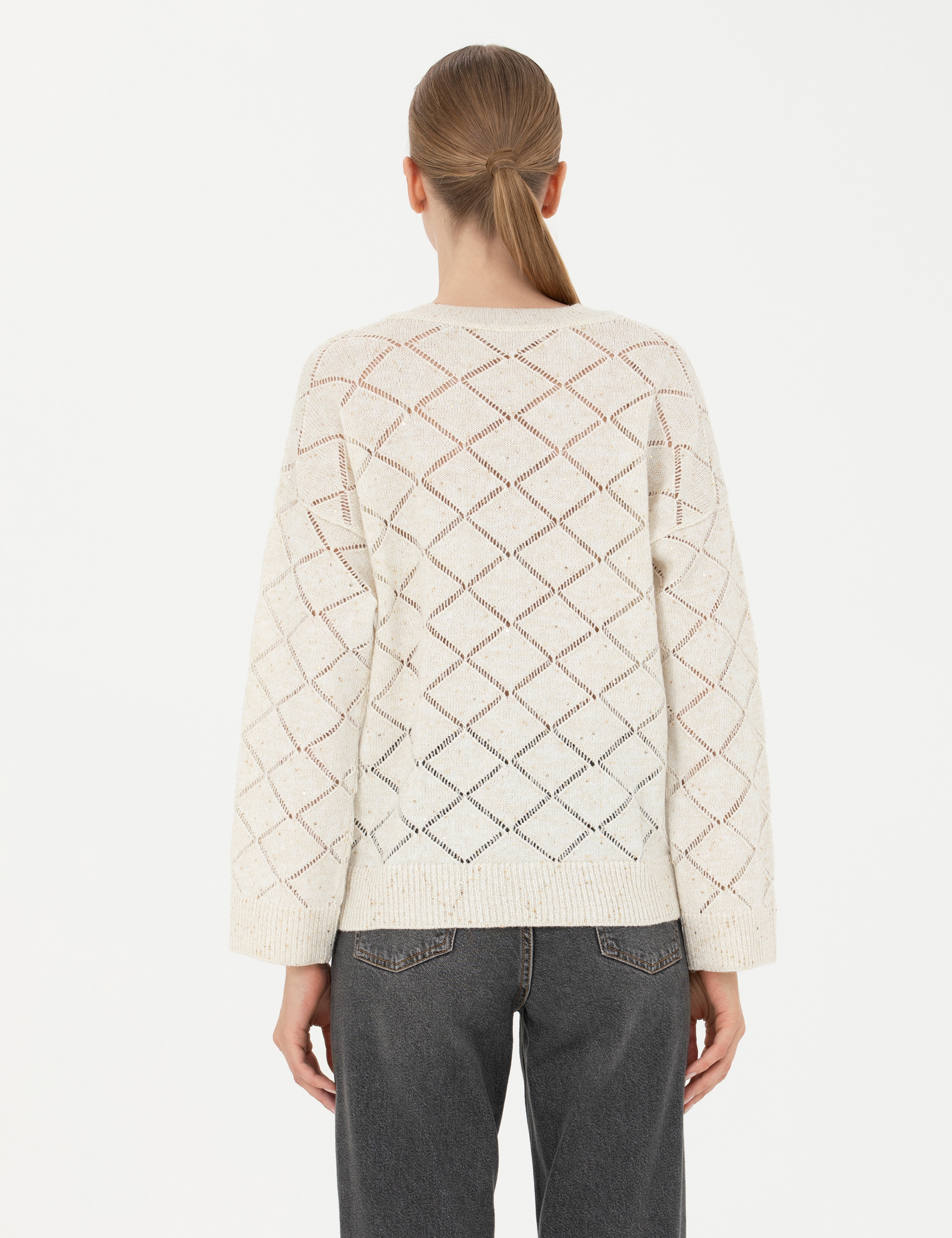 Krem Comfort Fit V Yaka Kazak - Image 5