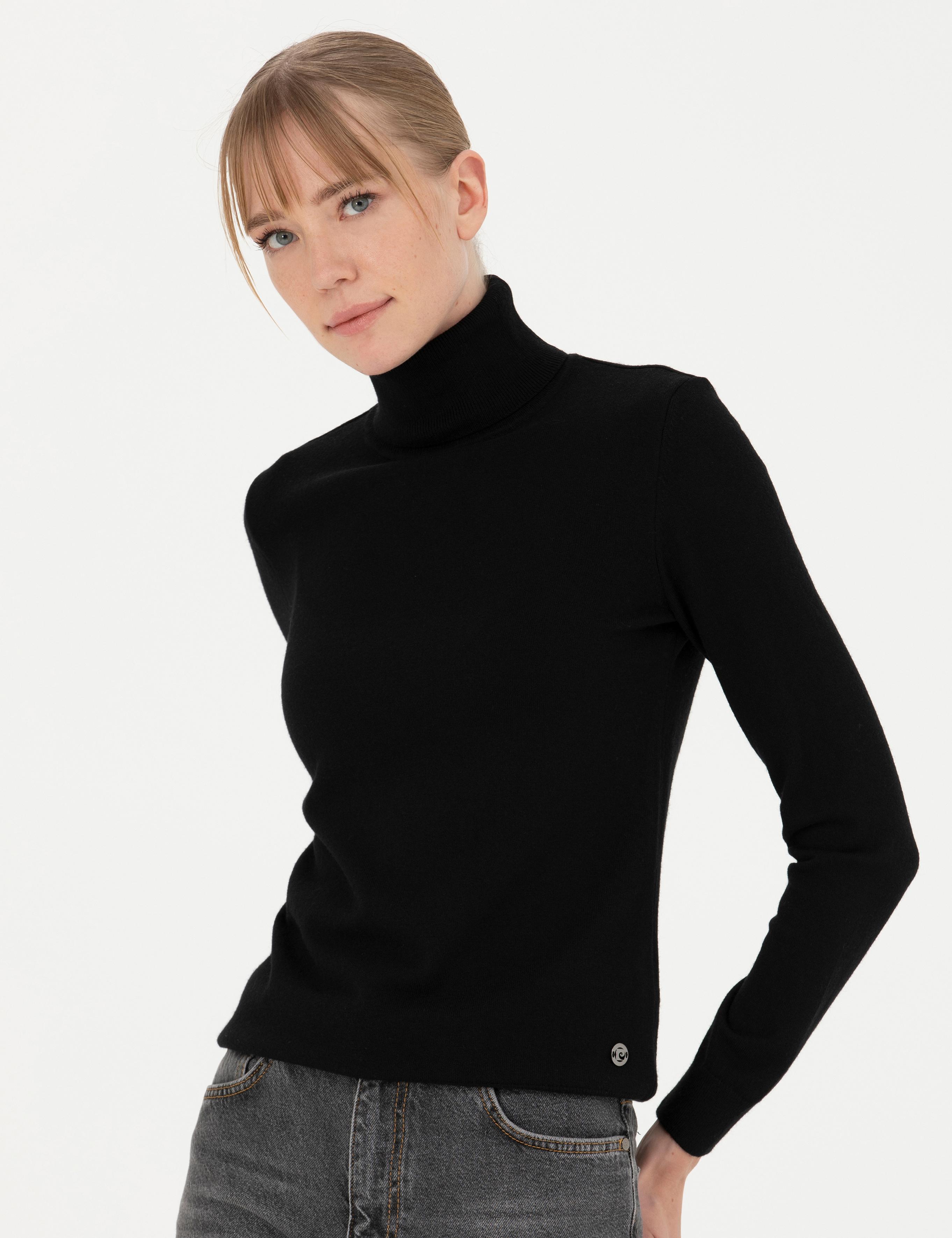 Siyah Slim Fit Balıkçı Yaka Kazak