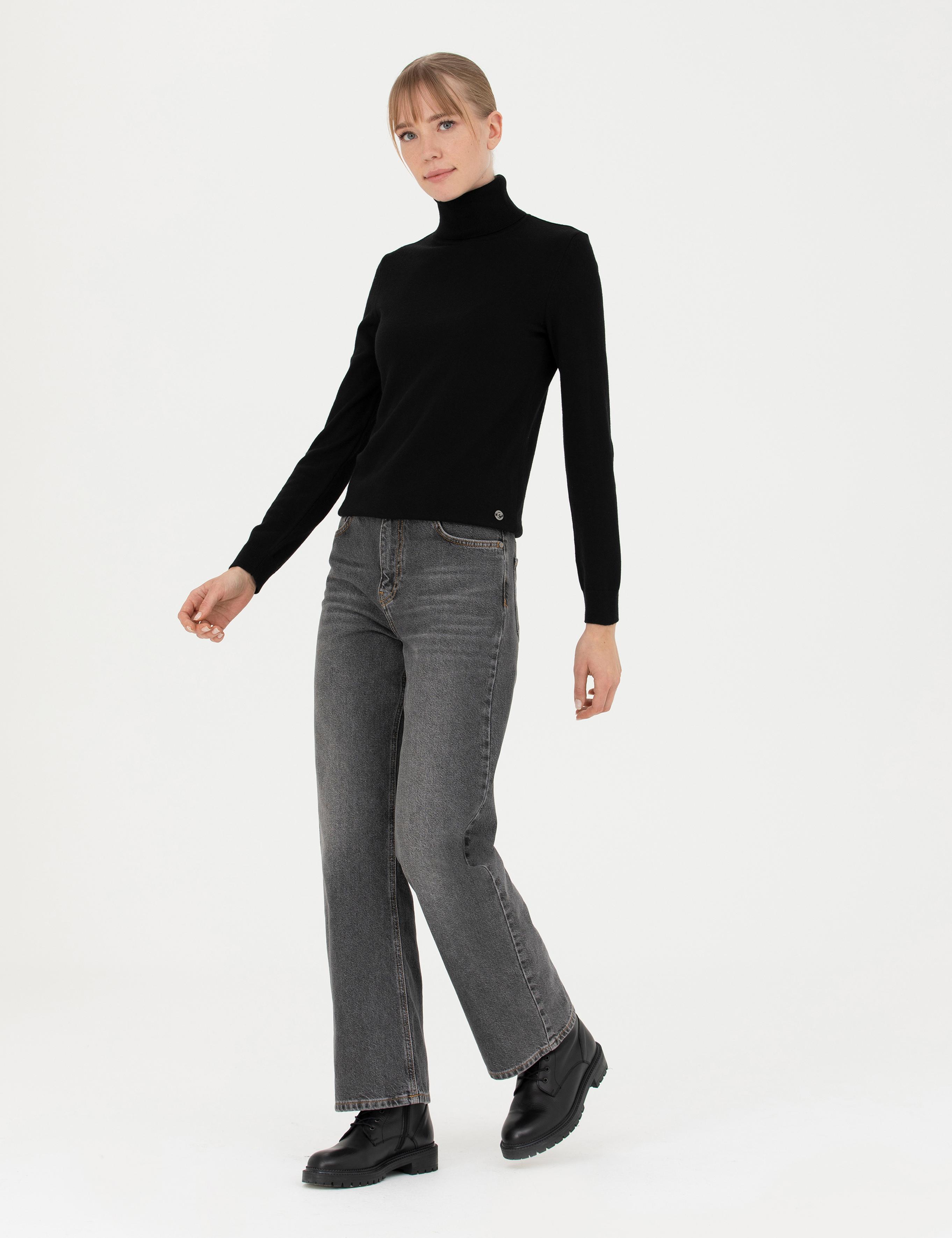 Siyah Slim Fit Balıkçı Yaka Kazak