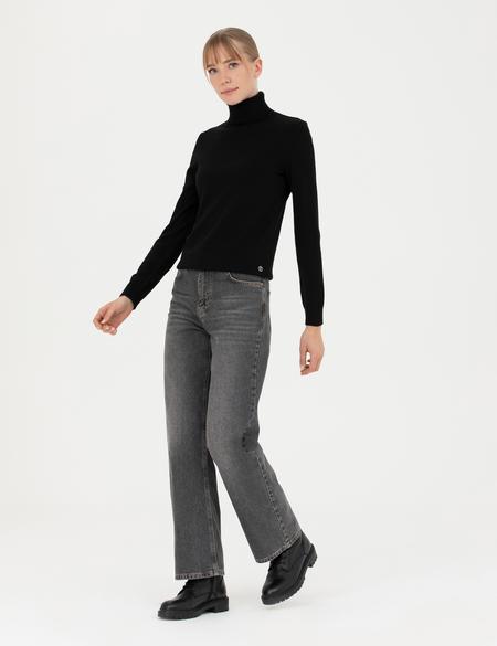 Siyah Slim Fit Balıkçı Yaka Kazak - 50280686013