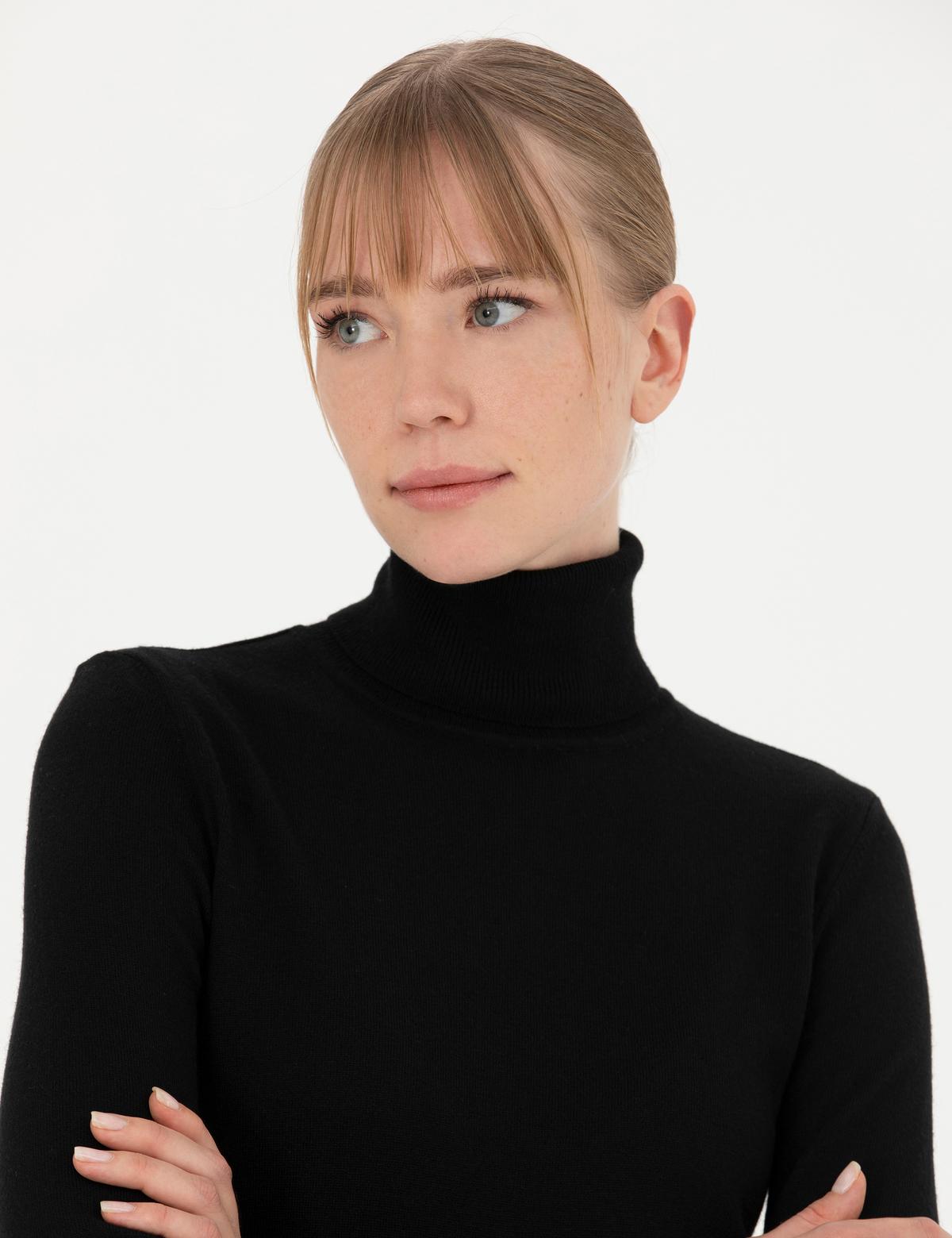 Siyah Slim Fit Balıkçı Yaka Kazak - 50280686013