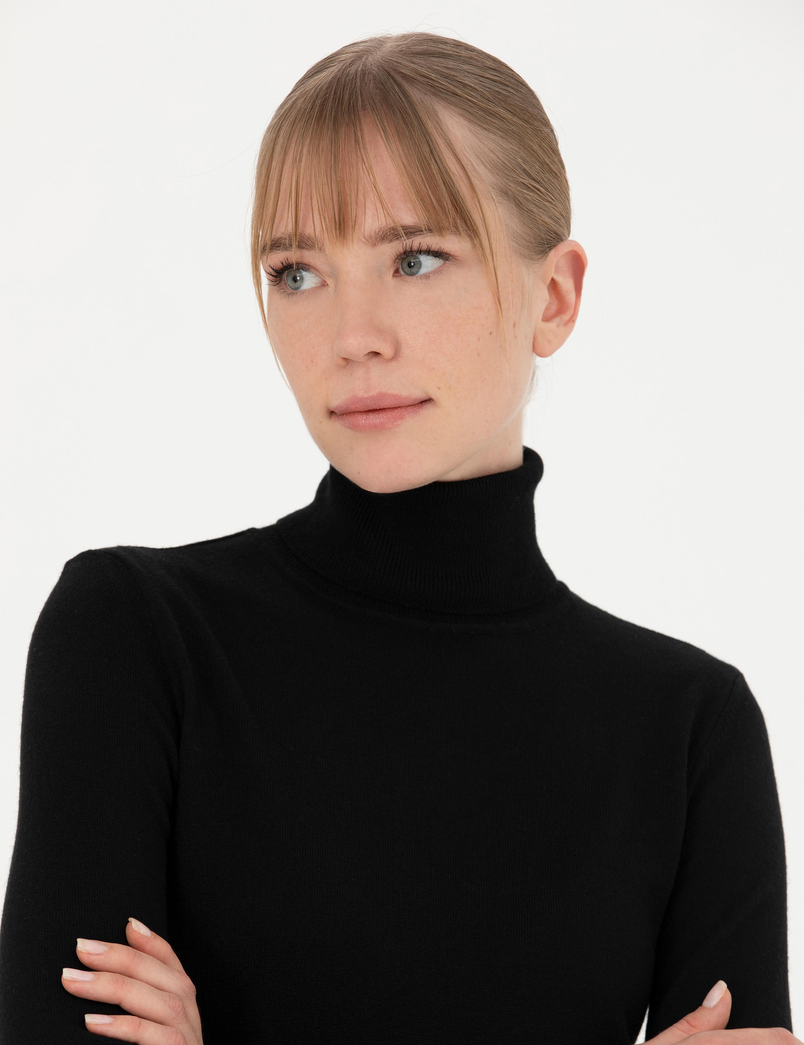 Siyah Slim Fit Balıkçı Yaka Kazak