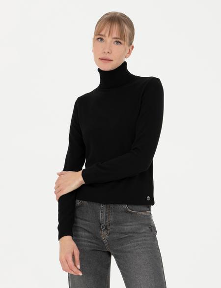 Siyah Slim Fit Balıkçı Yaka Kazak - 50280686013