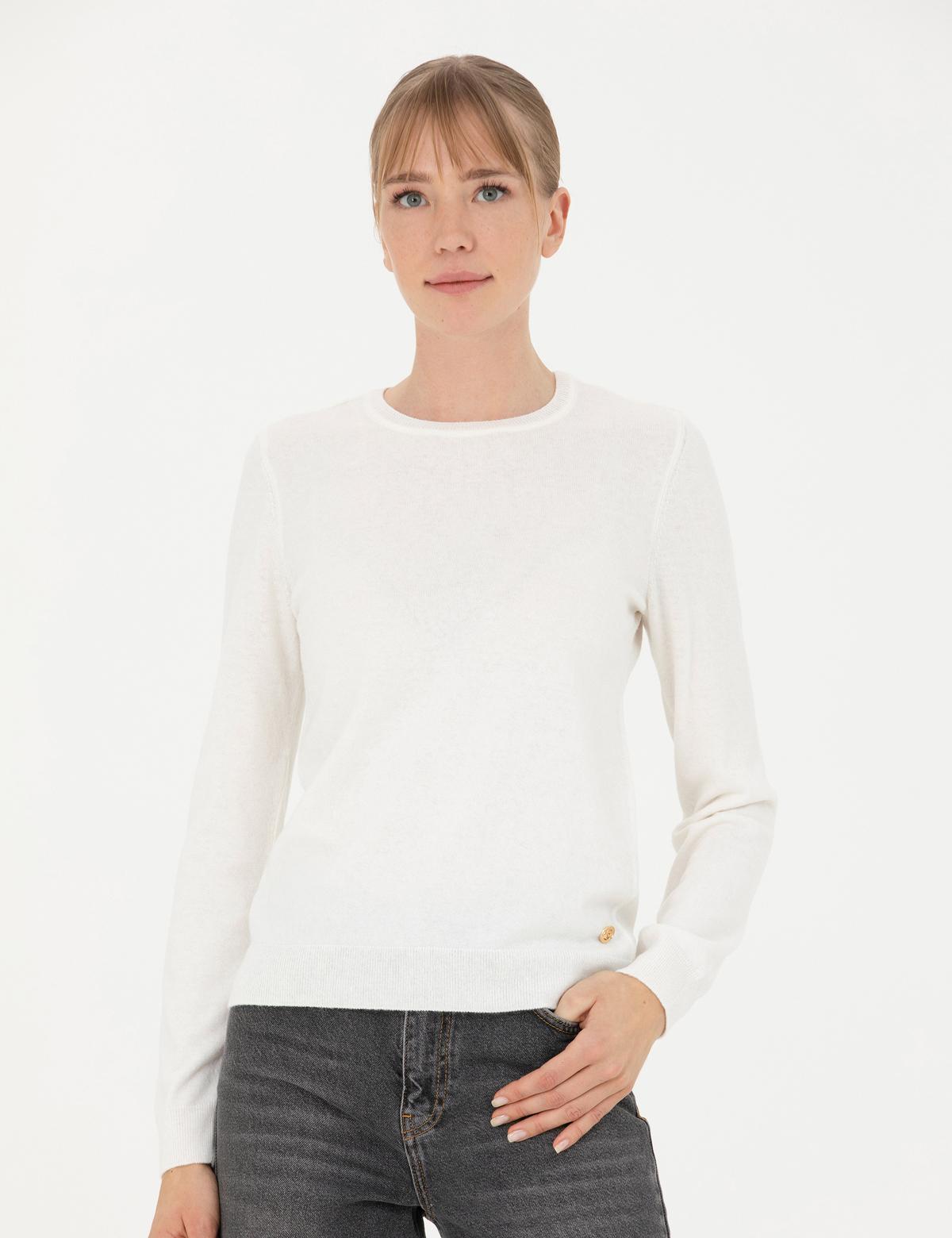 Krem Slim Fit Bisiklet Yaka Kazak - 50280688004