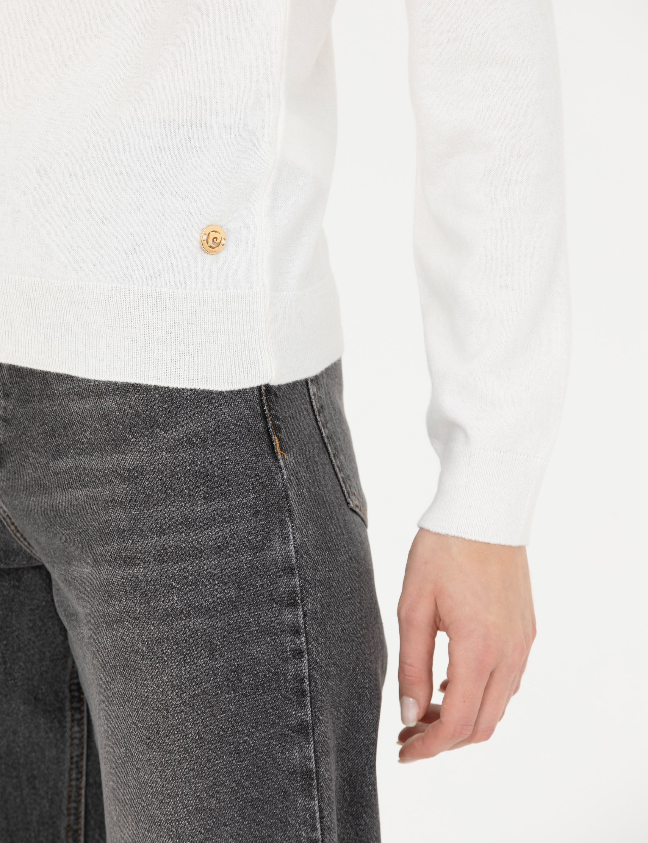 Krem Slim Fit Bisiklet Yaka Kazak