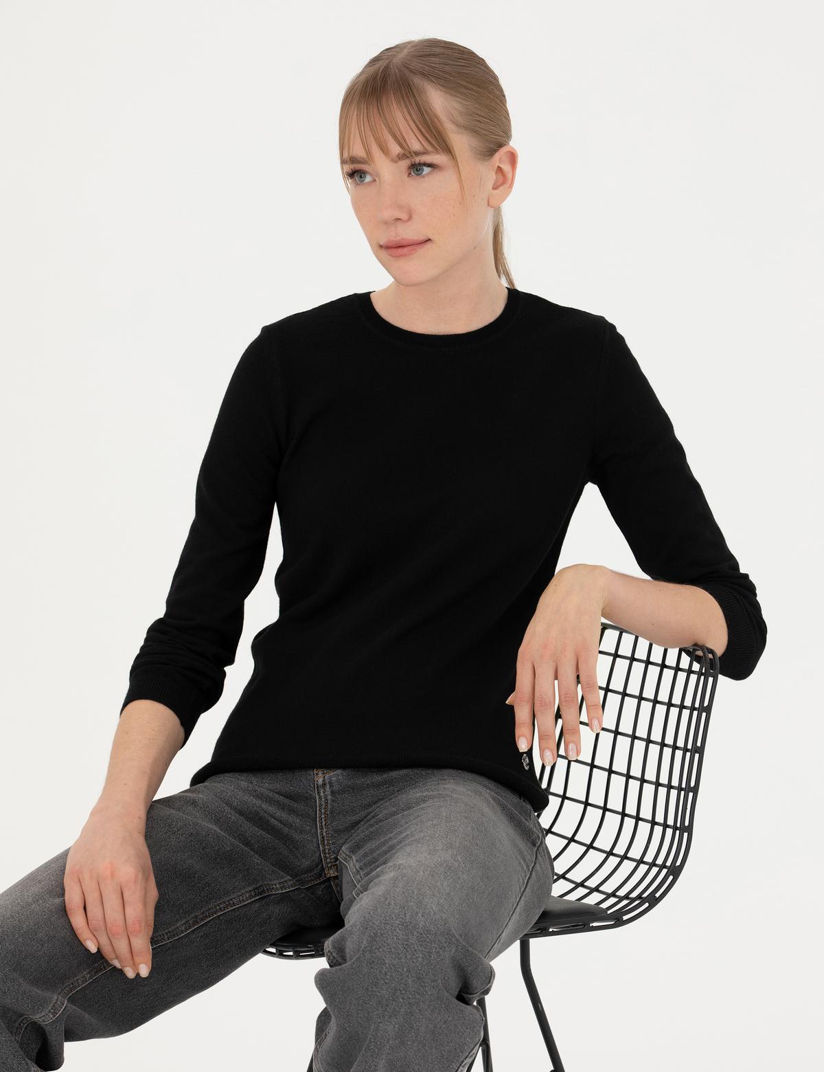 Siyah Slim Fit Bisiklet Yaka Kazak