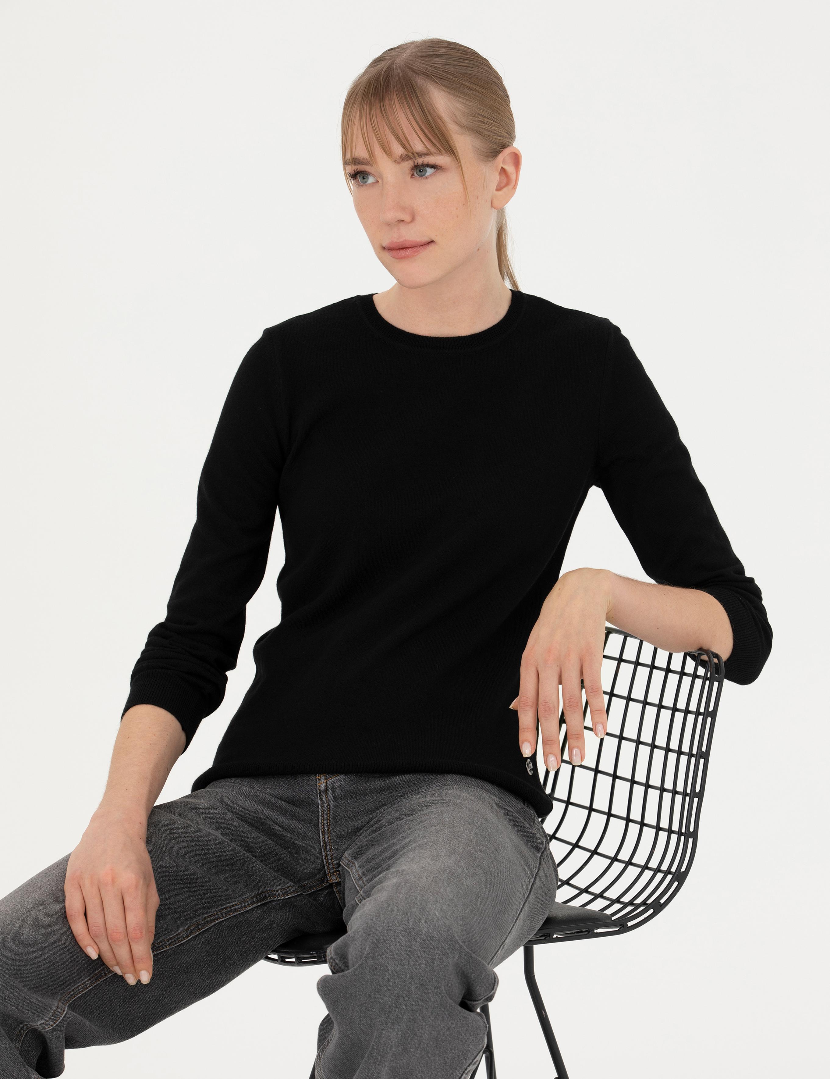 Siyah Slim Fit Bisiklet Yaka Kazak