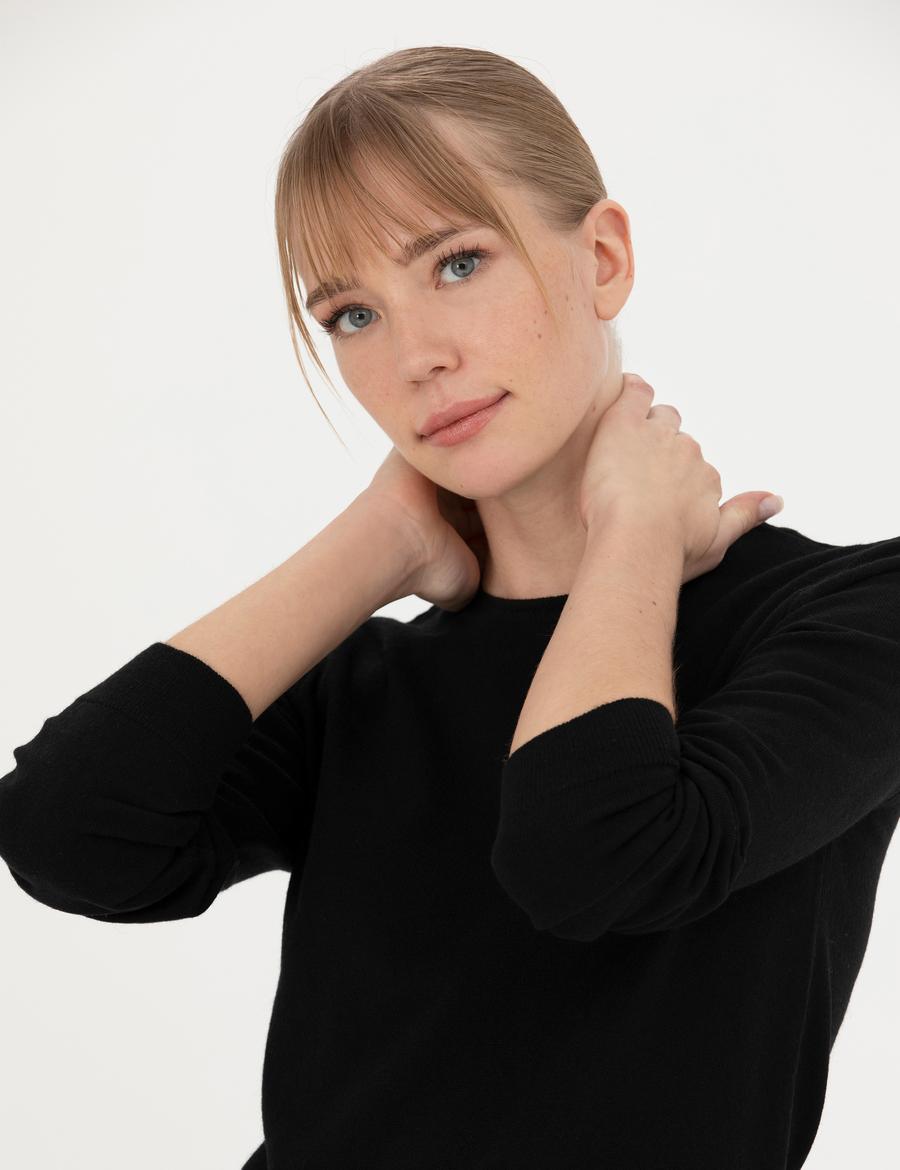 Siyah Slim Fit Bisiklet Yaka Kazak